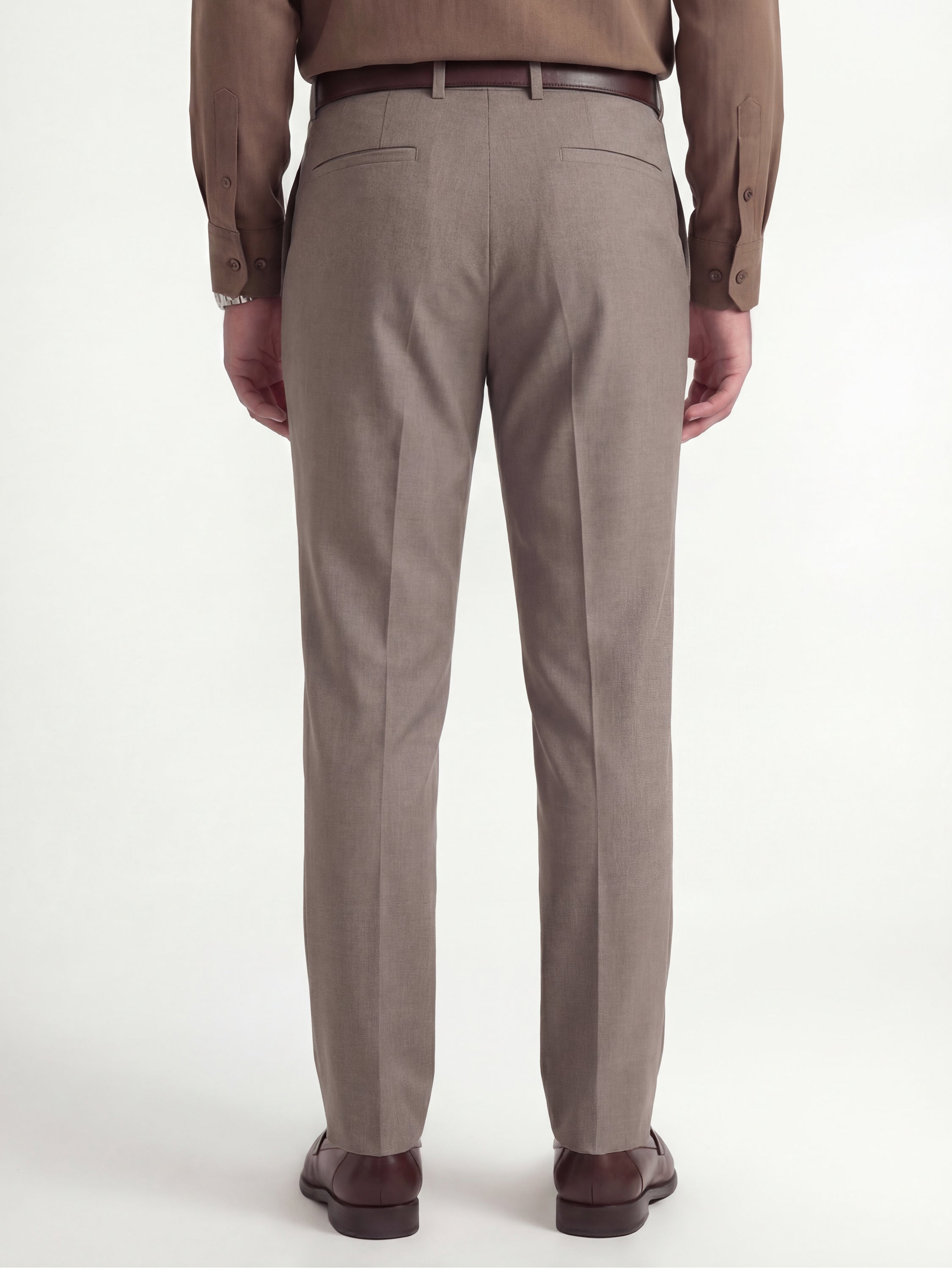 Highlander Men Tan Slim Fit Solid Formal Trouser - Tan - Image 3