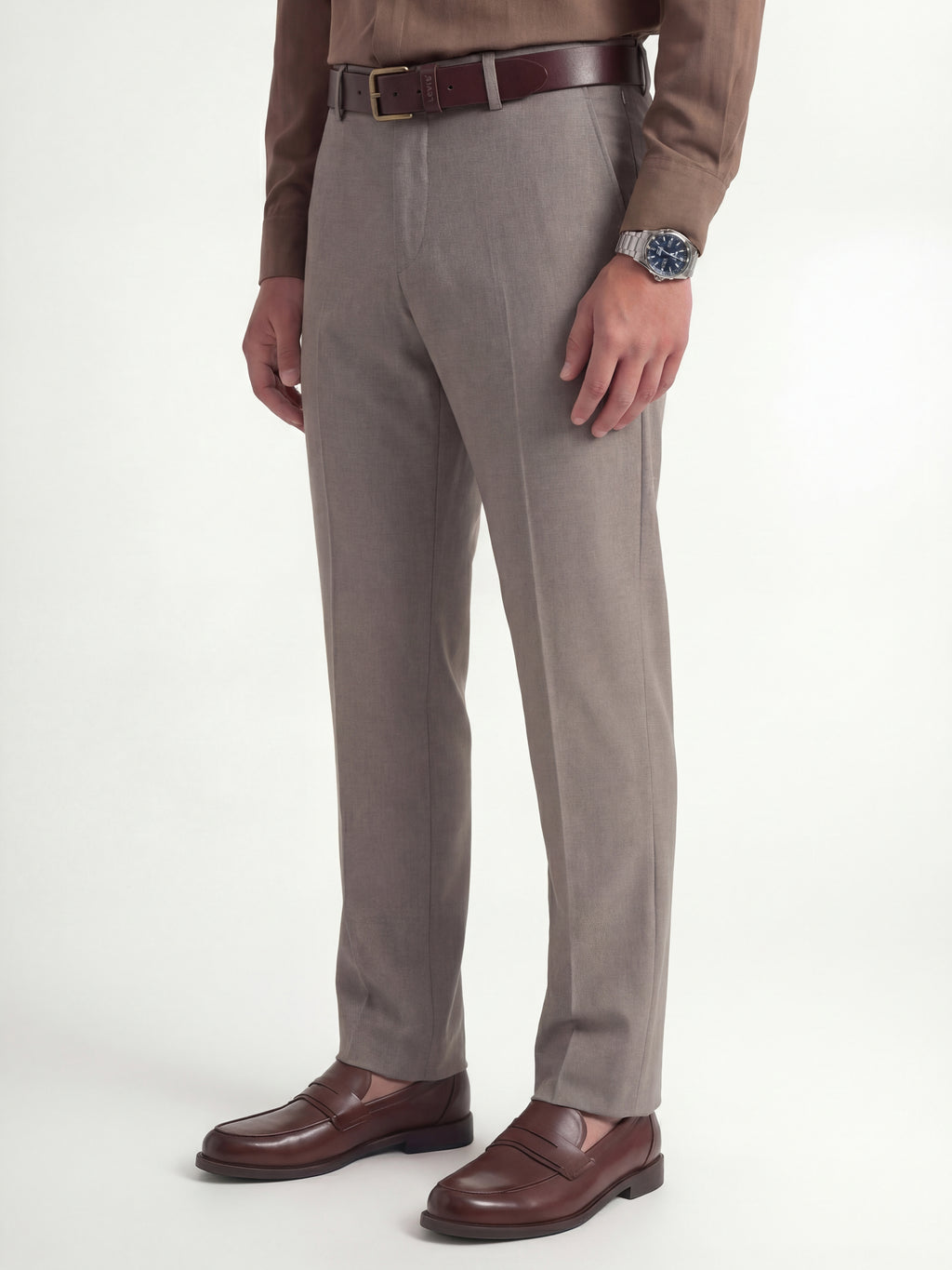 Highlander Men Tan Slim Fit Solid Formal Trouser - Tan - Image 4