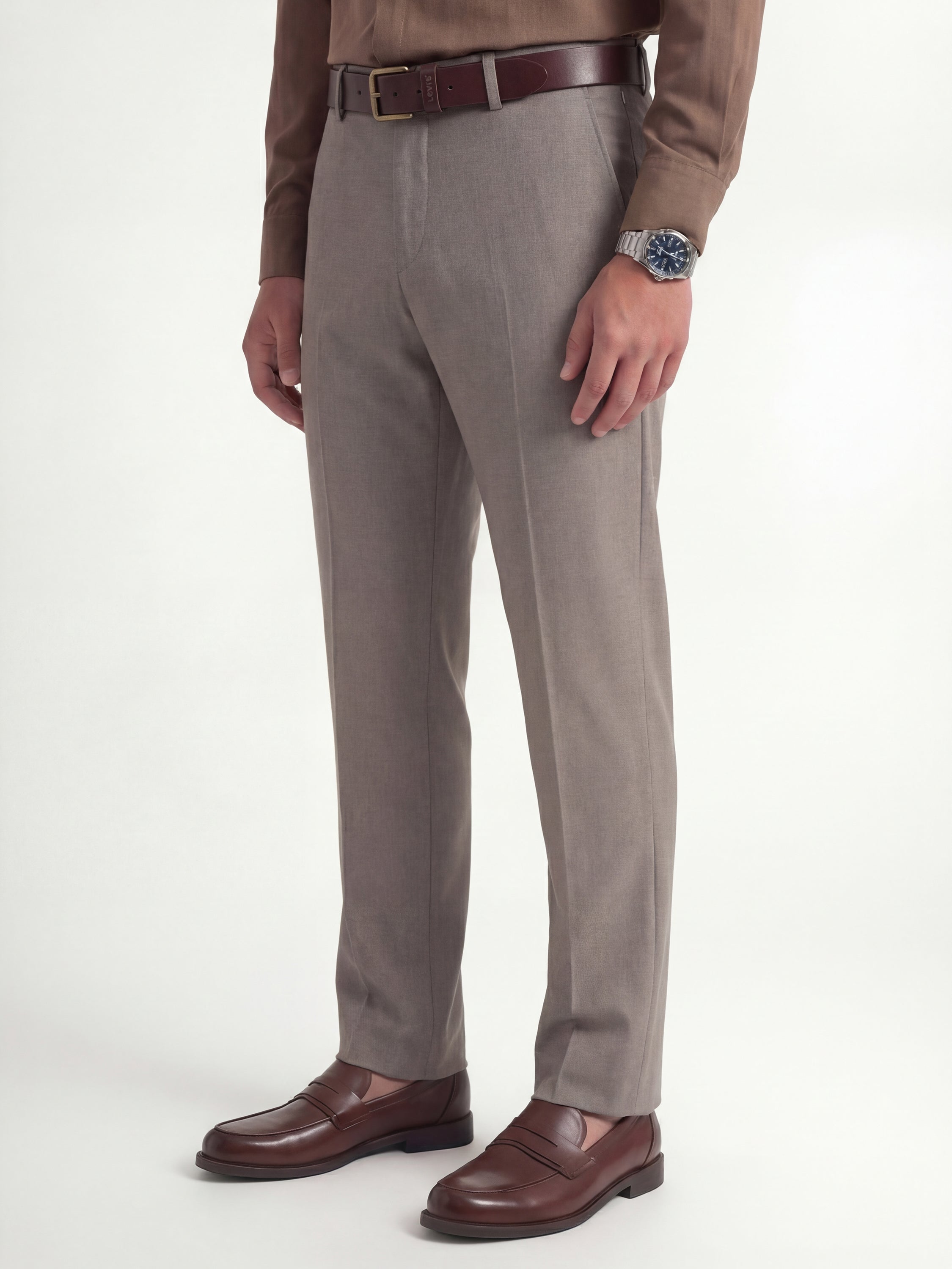 Highlander Men Tan Slim Fit Solid Formal Trouser - Tan - Image 4