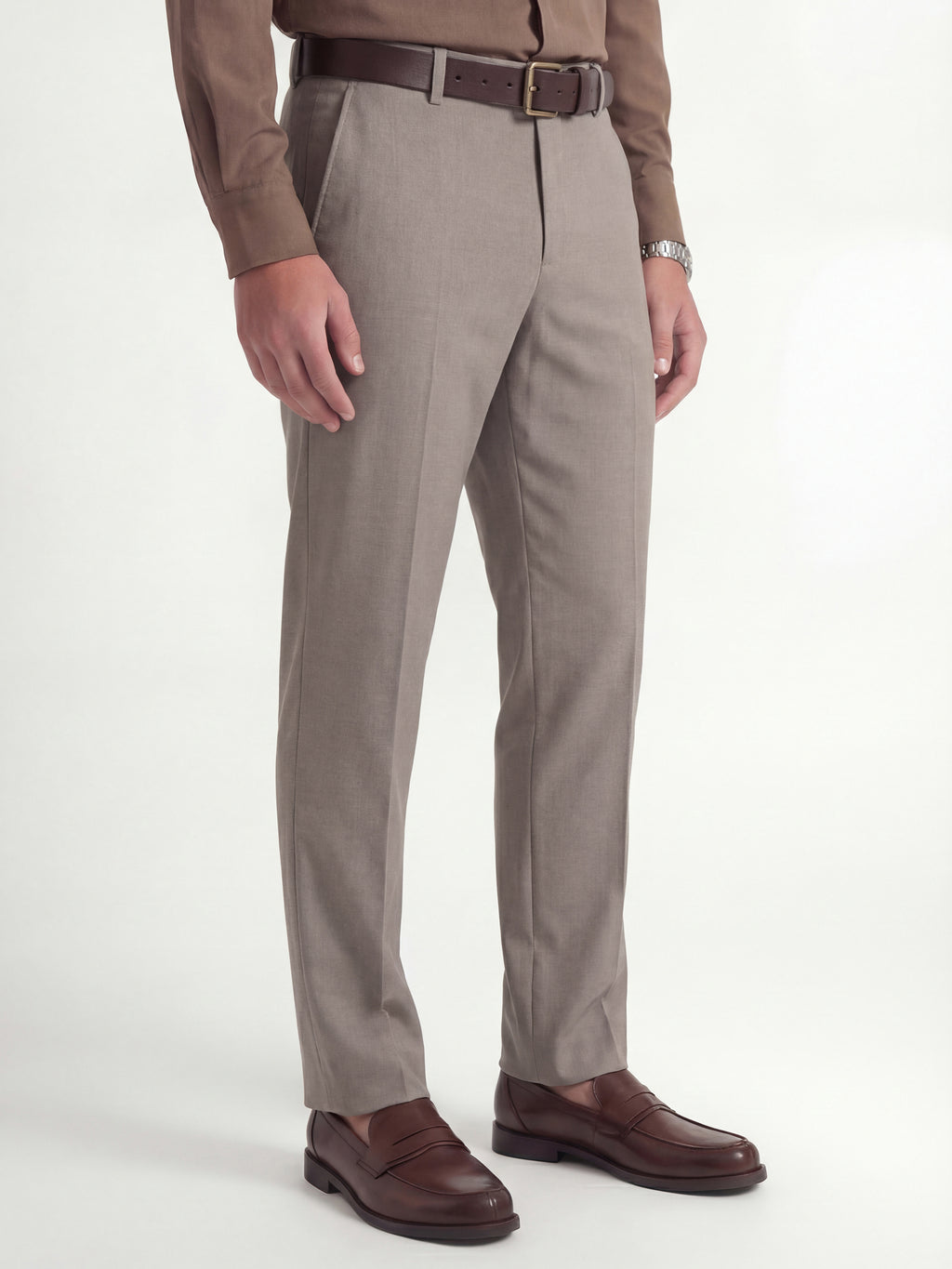 Highlander Men Tan Slim Fit Solid Formal Trouser - Tan - Image 5