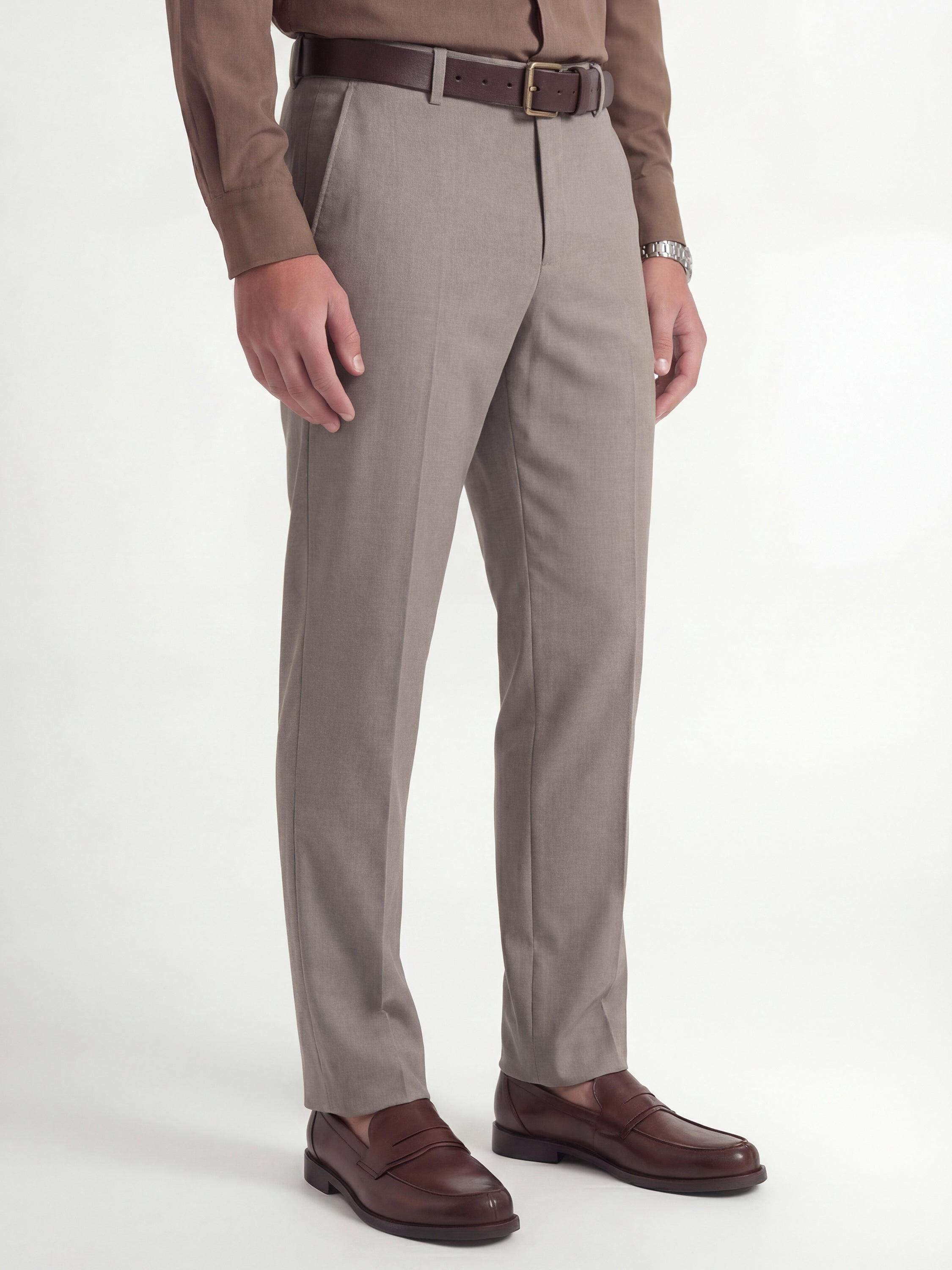 Highlander Men Tan Slim Fit Solid Formal Trouser - Tan - Image 5