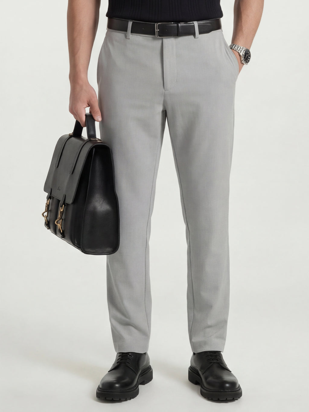 Highlander Men Grey Slim Fit Solid Formal Trouser - Grey - Image 1