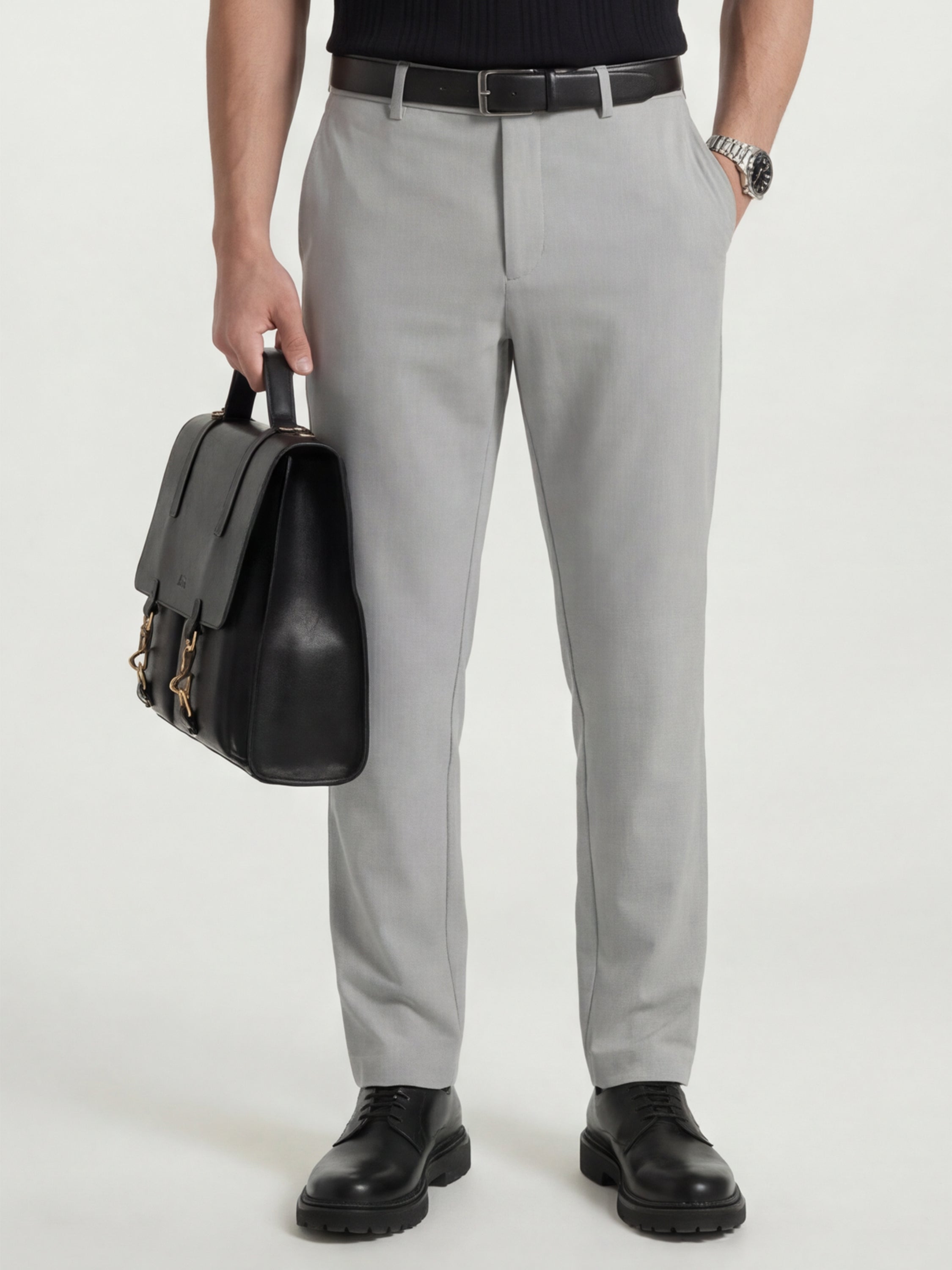 Highlander Men Grey Slim Fit Solid Formal Trouser - Grey - Image 1