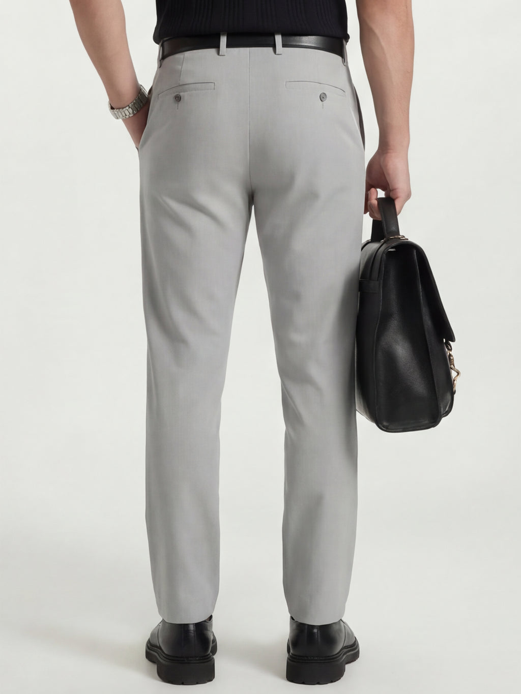 Highlander Men Grey Slim Fit Solid Formal Trouser - Grey - Image 3