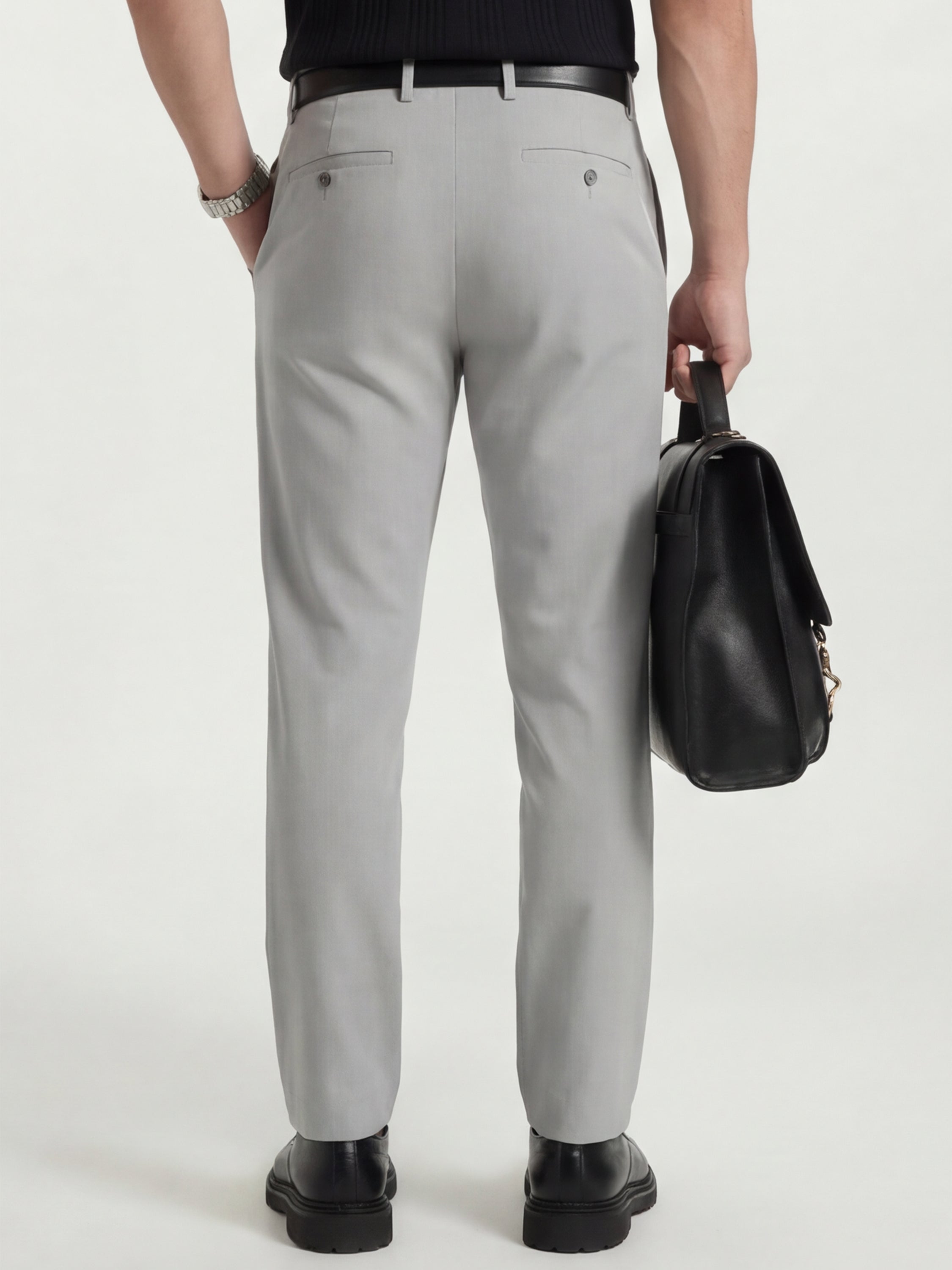 Highlander Men Grey Slim Fit Solid Formal Trouser - Grey - Image 3