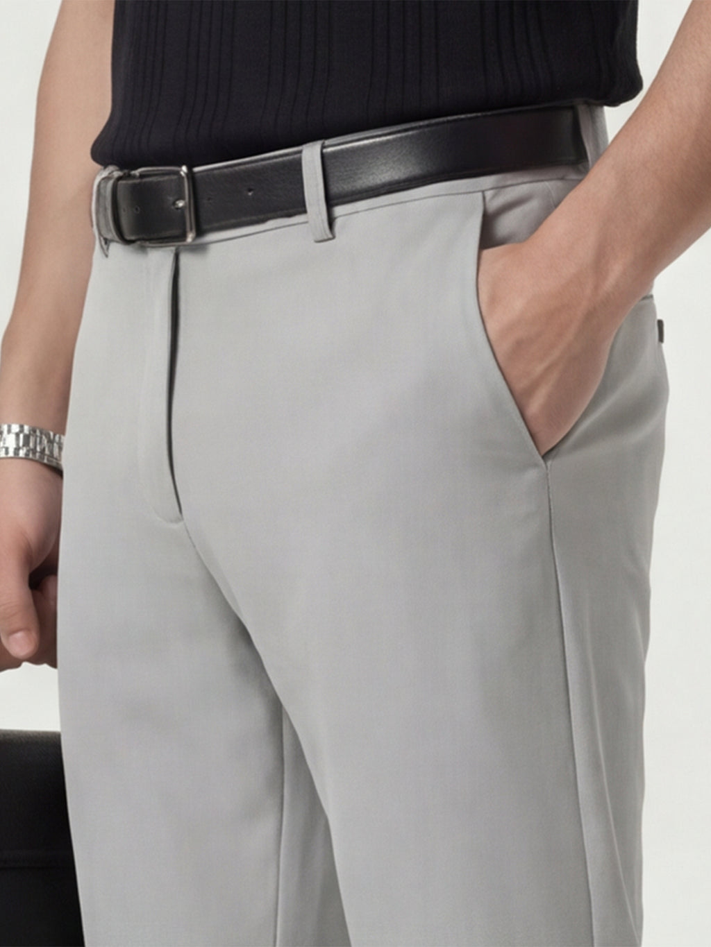 Highlander Men Grey Slim Fit Solid Formal Trouser - Grey - Image 5