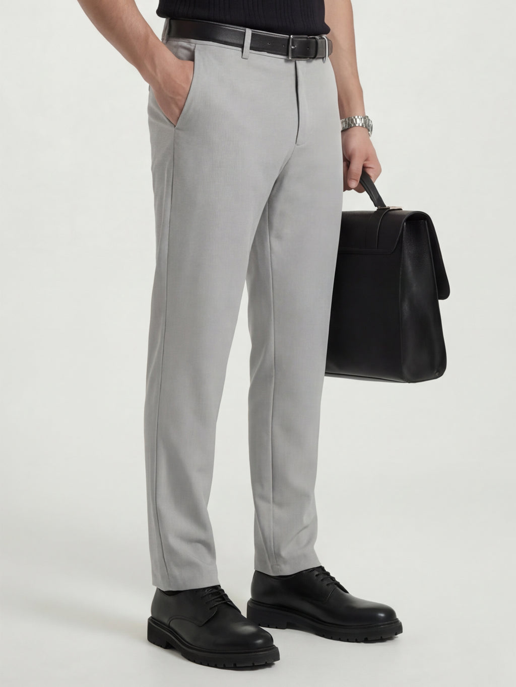 Highlander Men Grey Slim Fit Solid Formal Trouser - Grey - Image 6