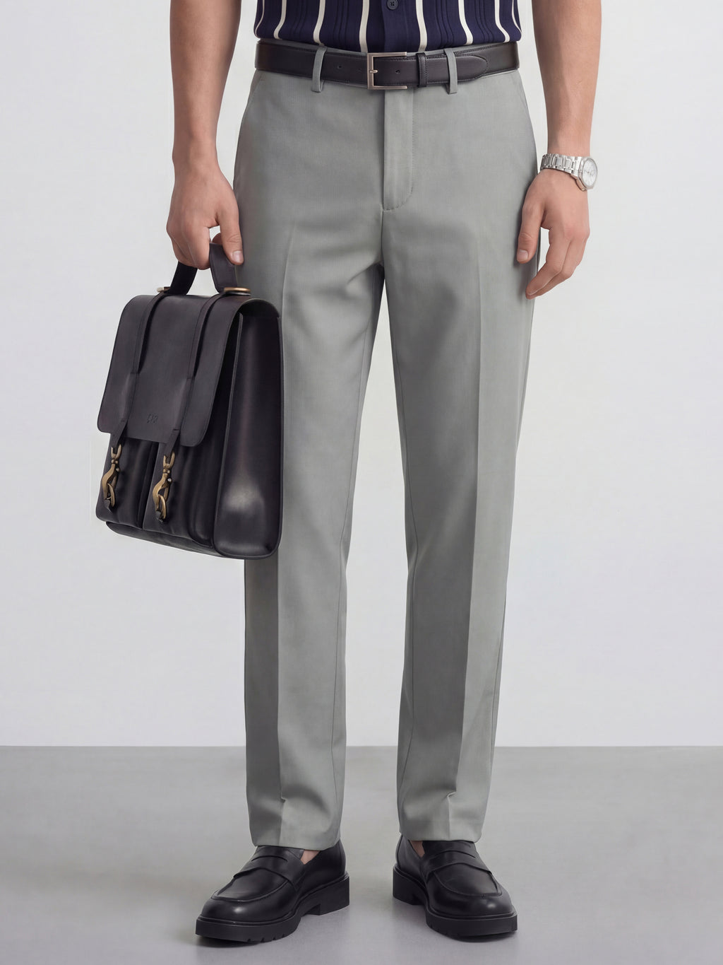 Highlander Men Grey Slim Fit Solid Formal Trouser - Grey - Image 1