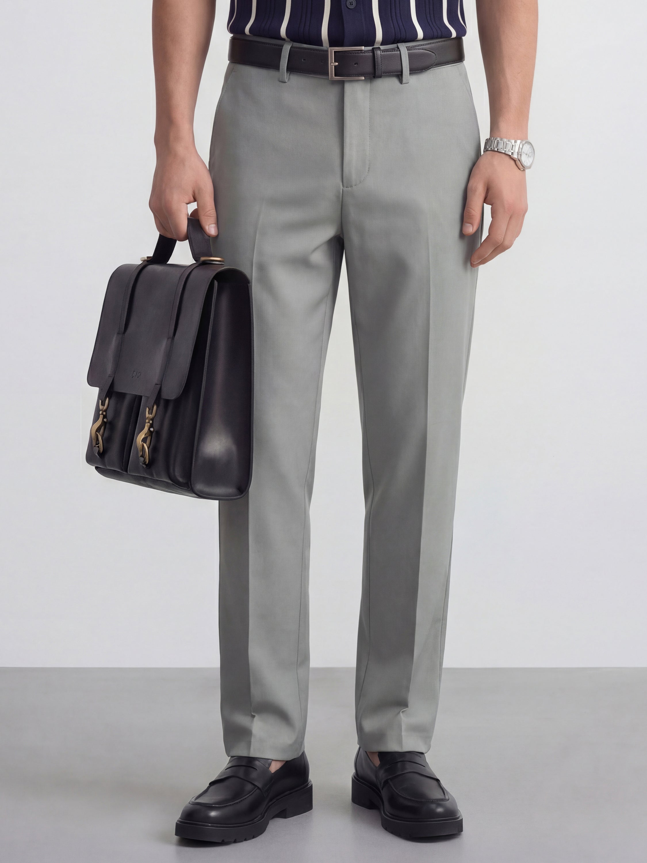 Highlander Men Grey Slim Fit Solid Formal Trouser - Grey - Image 1