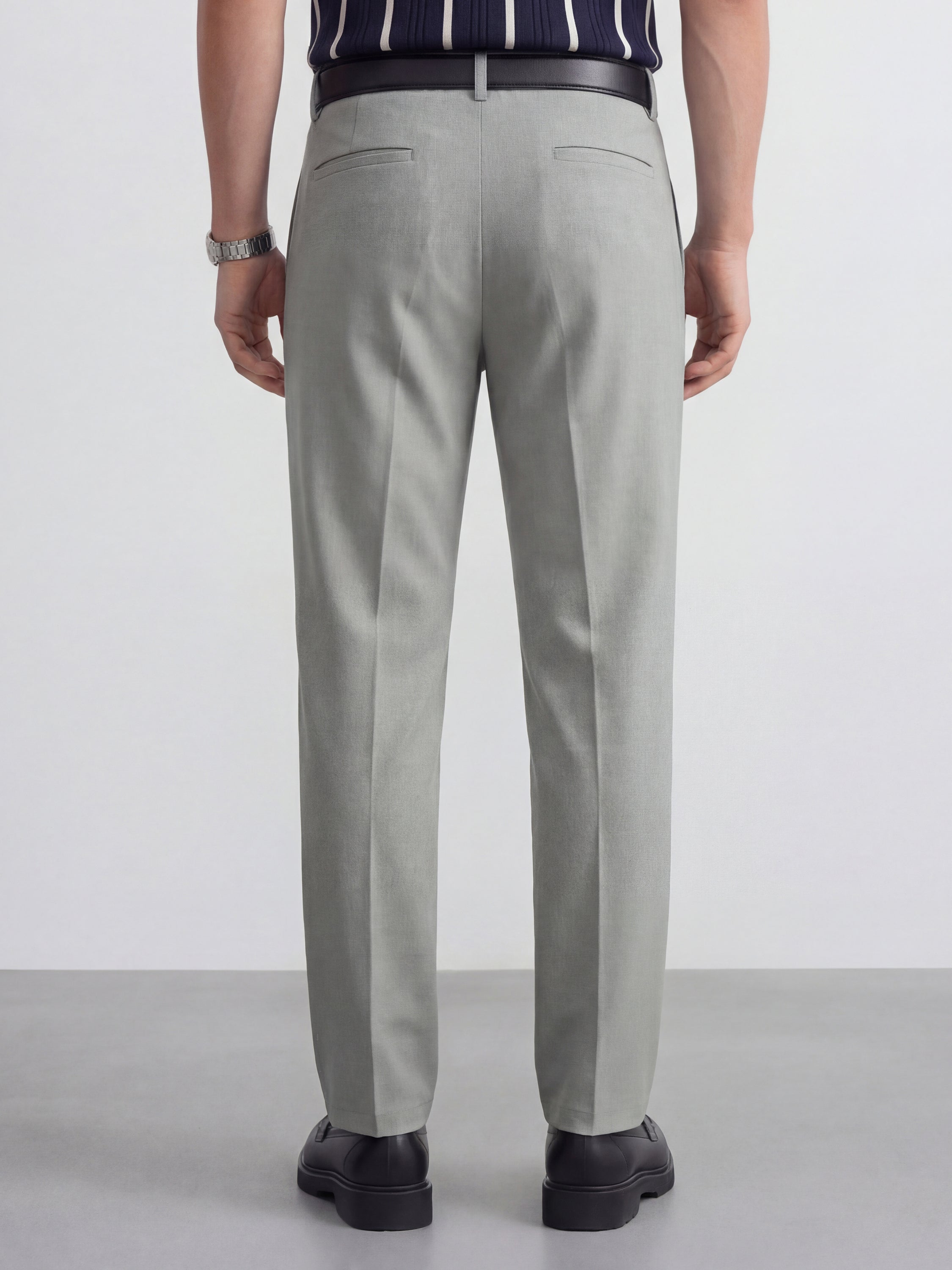 Highlander Men Grey Slim Fit Solid Formal Trouser - Grey - Image 3