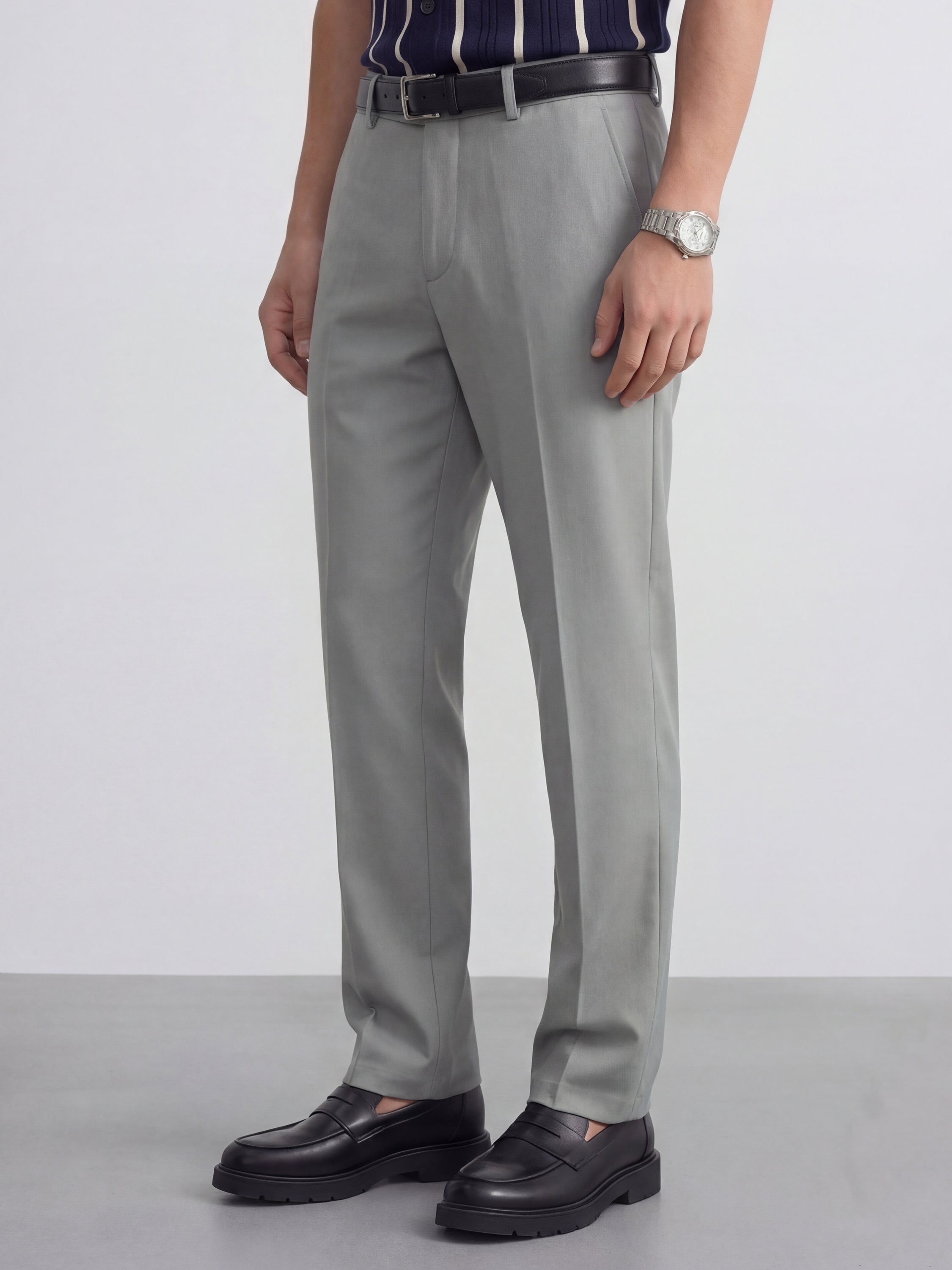 Highlander Men Grey Slim Fit Solid Formal Trouser - Grey - Image 4