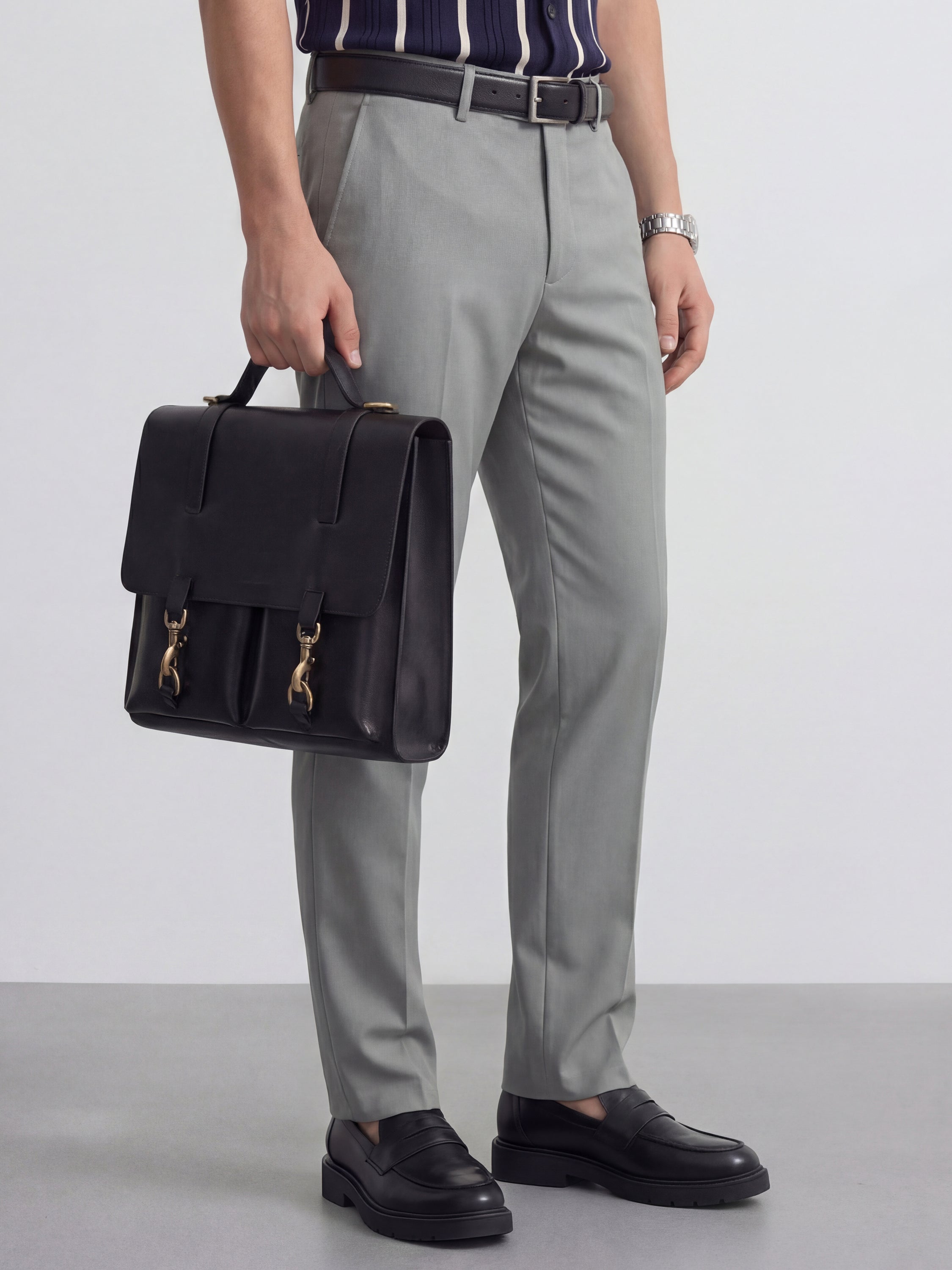 Highlander Men Grey Slim Fit Solid Formal Trouser - Grey - Image 6