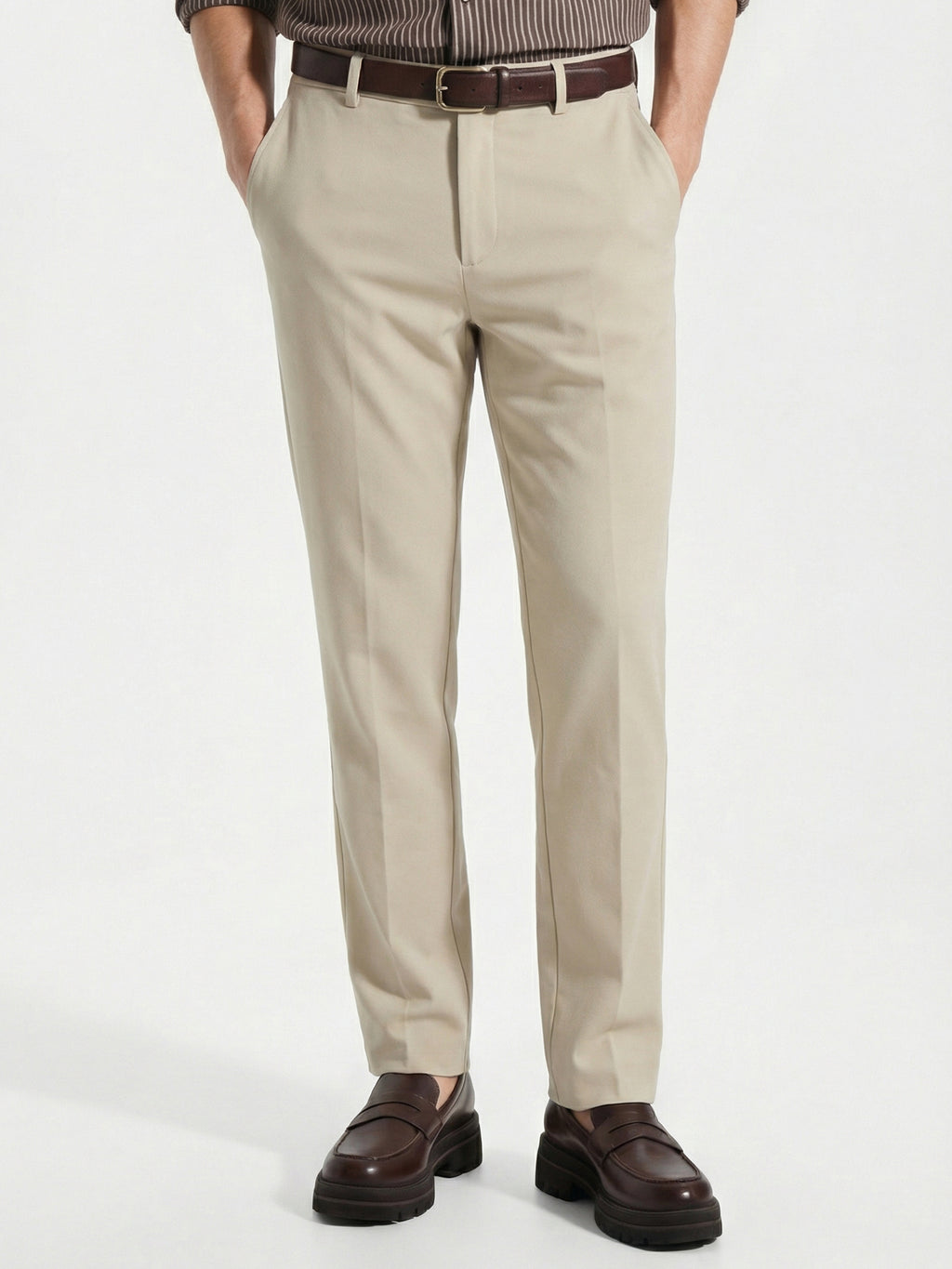 Highlander Men Beige Slim Fit Solid Formal Trouser - Beige - Image 1