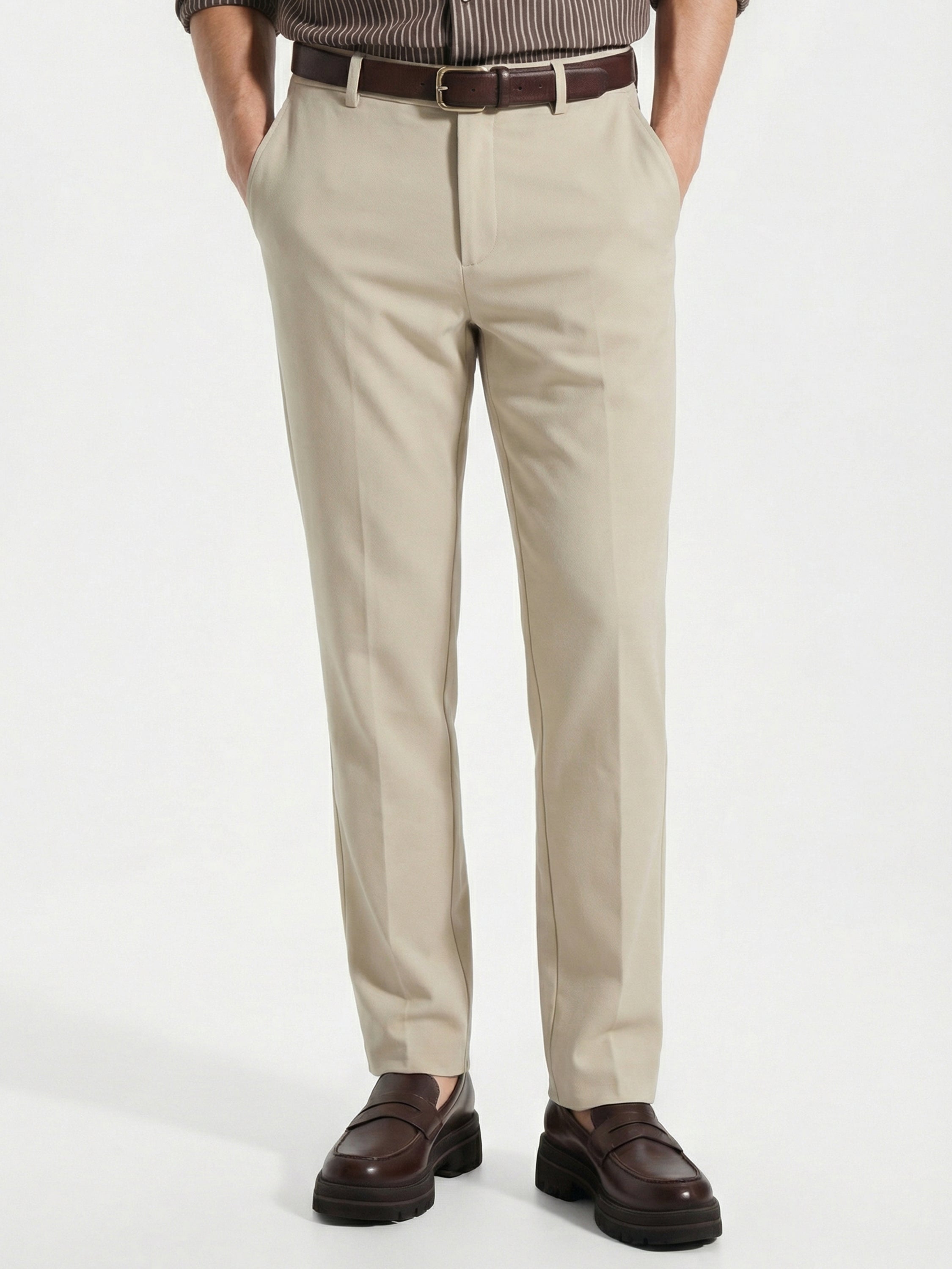 Highlander Men Beige Slim Fit Solid Formal Trouser - Beige - Image 1