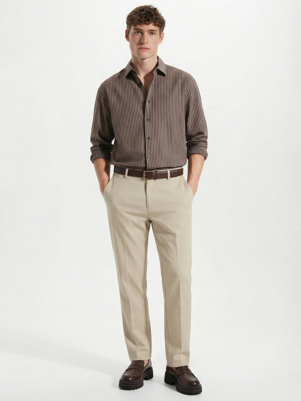 Highlander Men Beige Slim Fit Solid Formal Trouser - Beige - Image 2