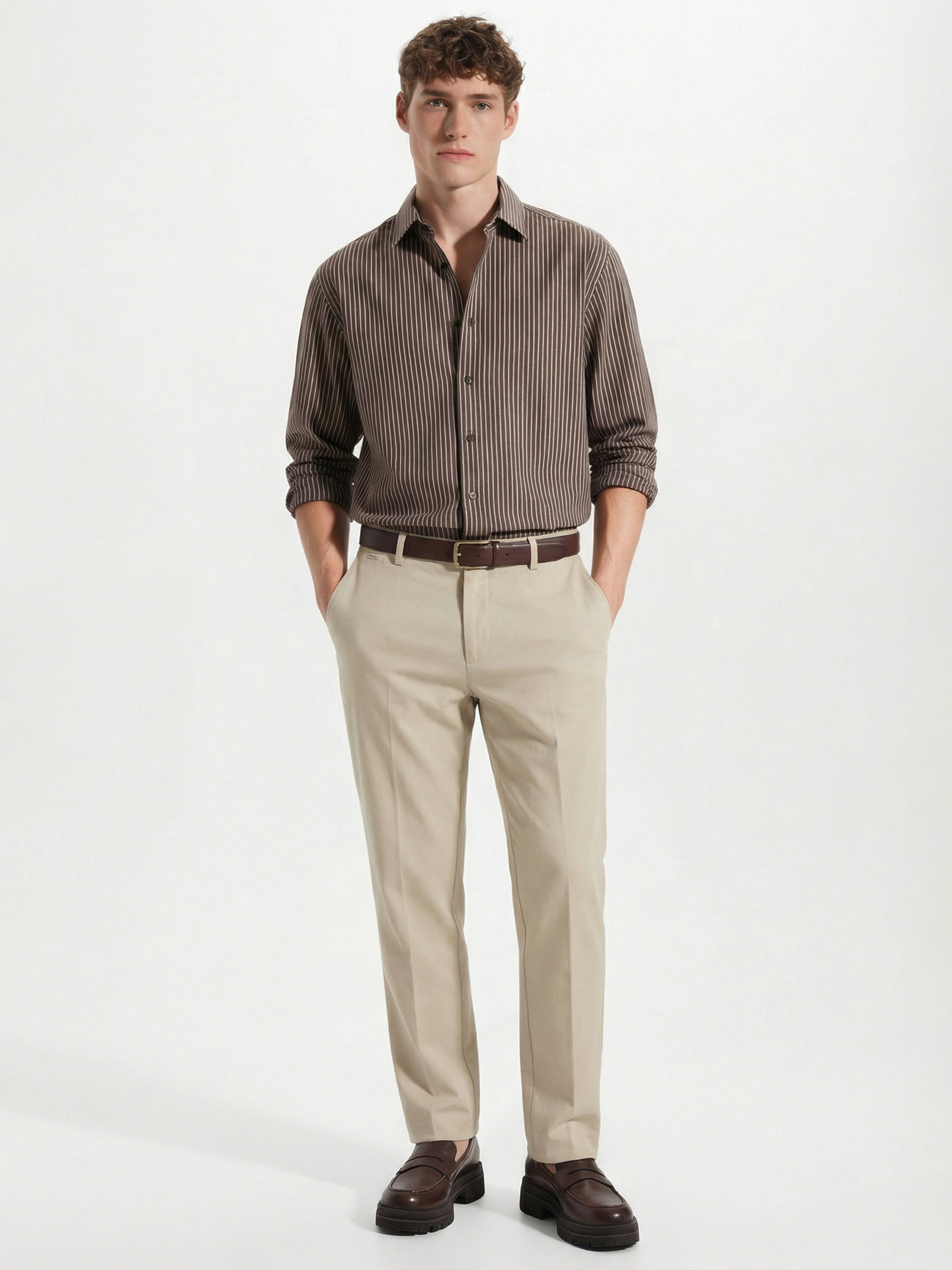 Highlander Men Beige Slim Fit Solid Formal Trouser - Beige - Image 2