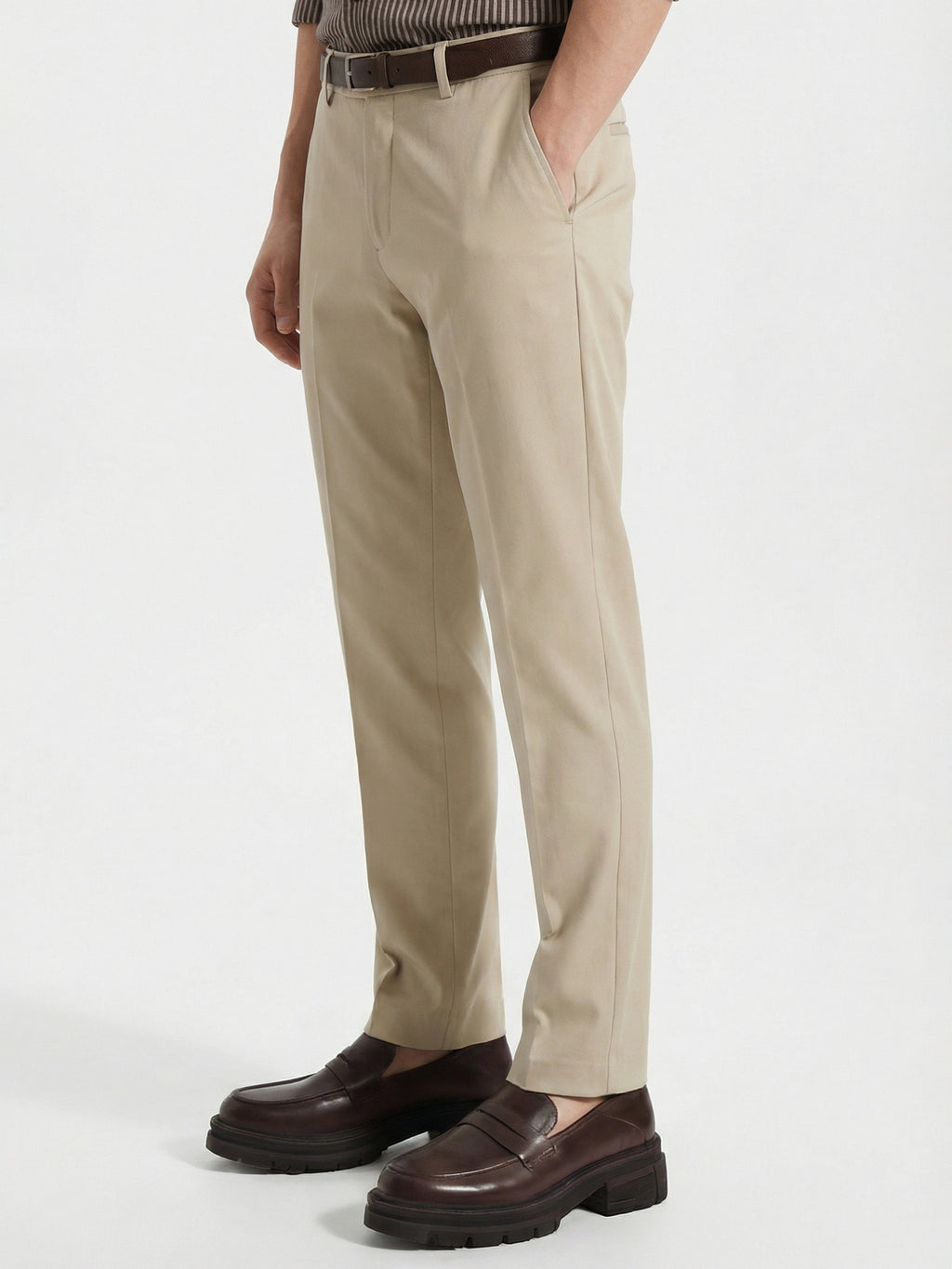 Highlander Men Beige Slim Fit Solid Formal Trouser - Beige - Image 4