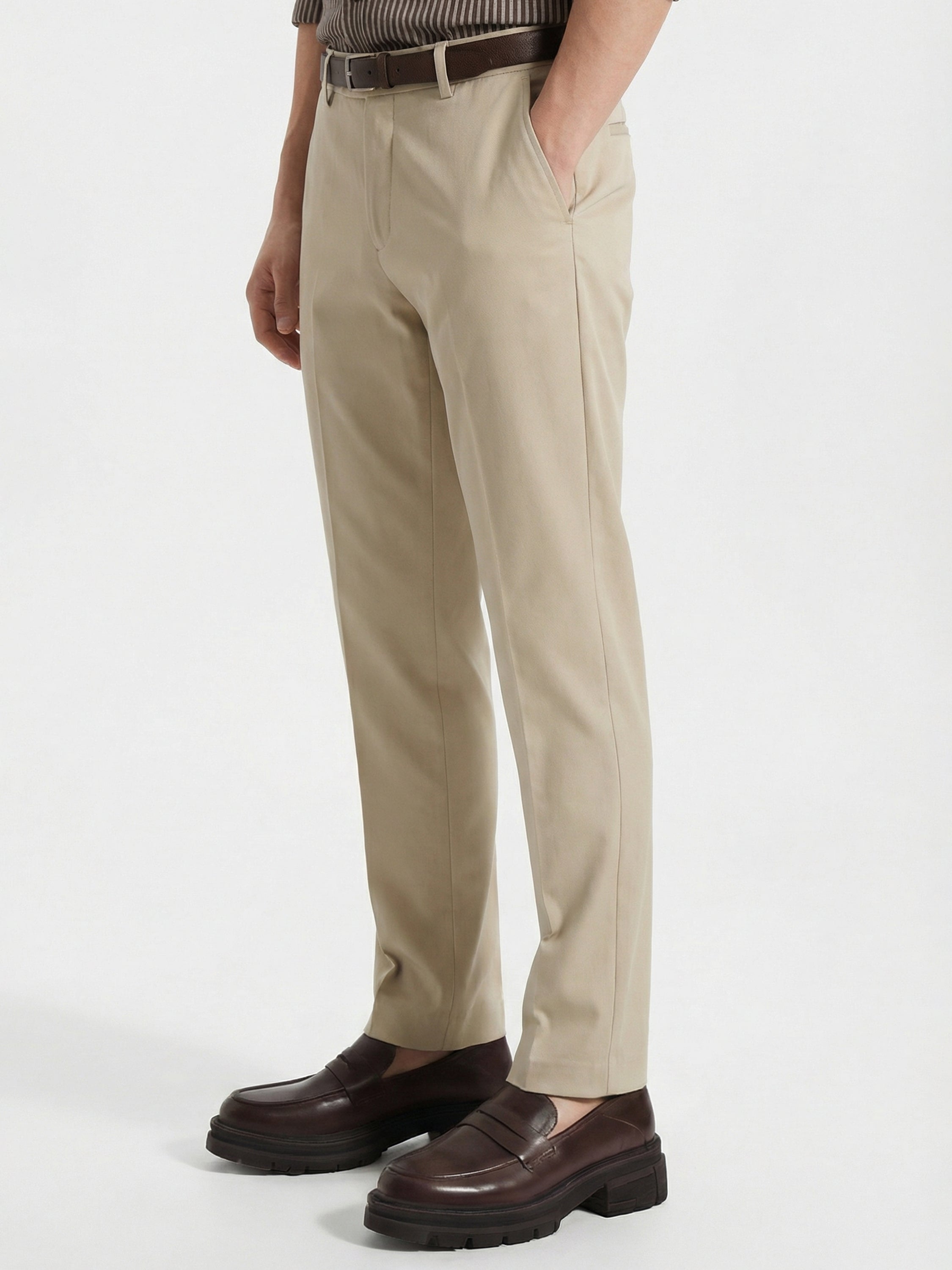 Highlander Men Beige Slim Fit Solid Formal Trouser - Beige - Image 4