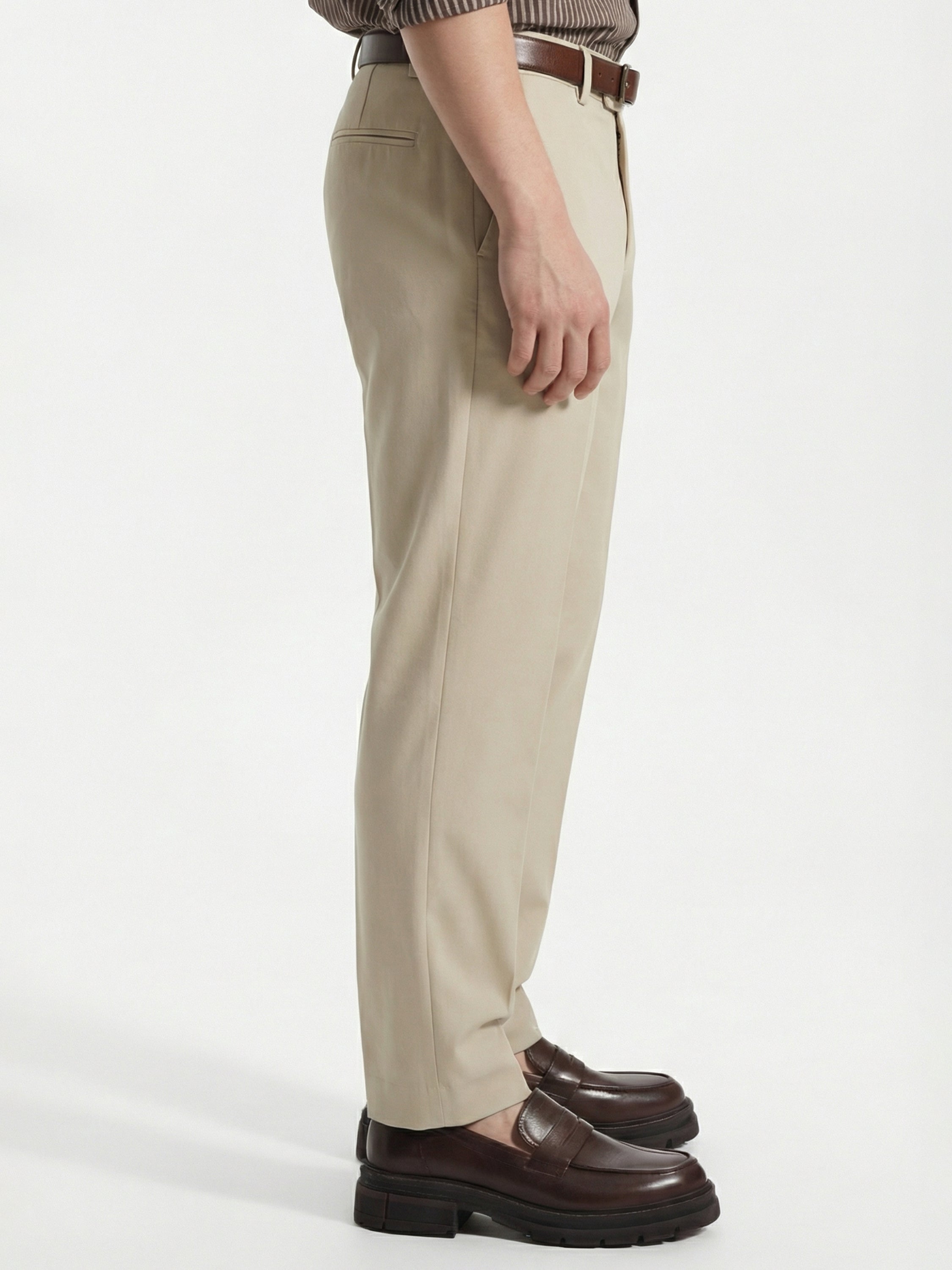 Highlander Men Beige Slim Fit Solid Formal Trouser - Beige - Image 5