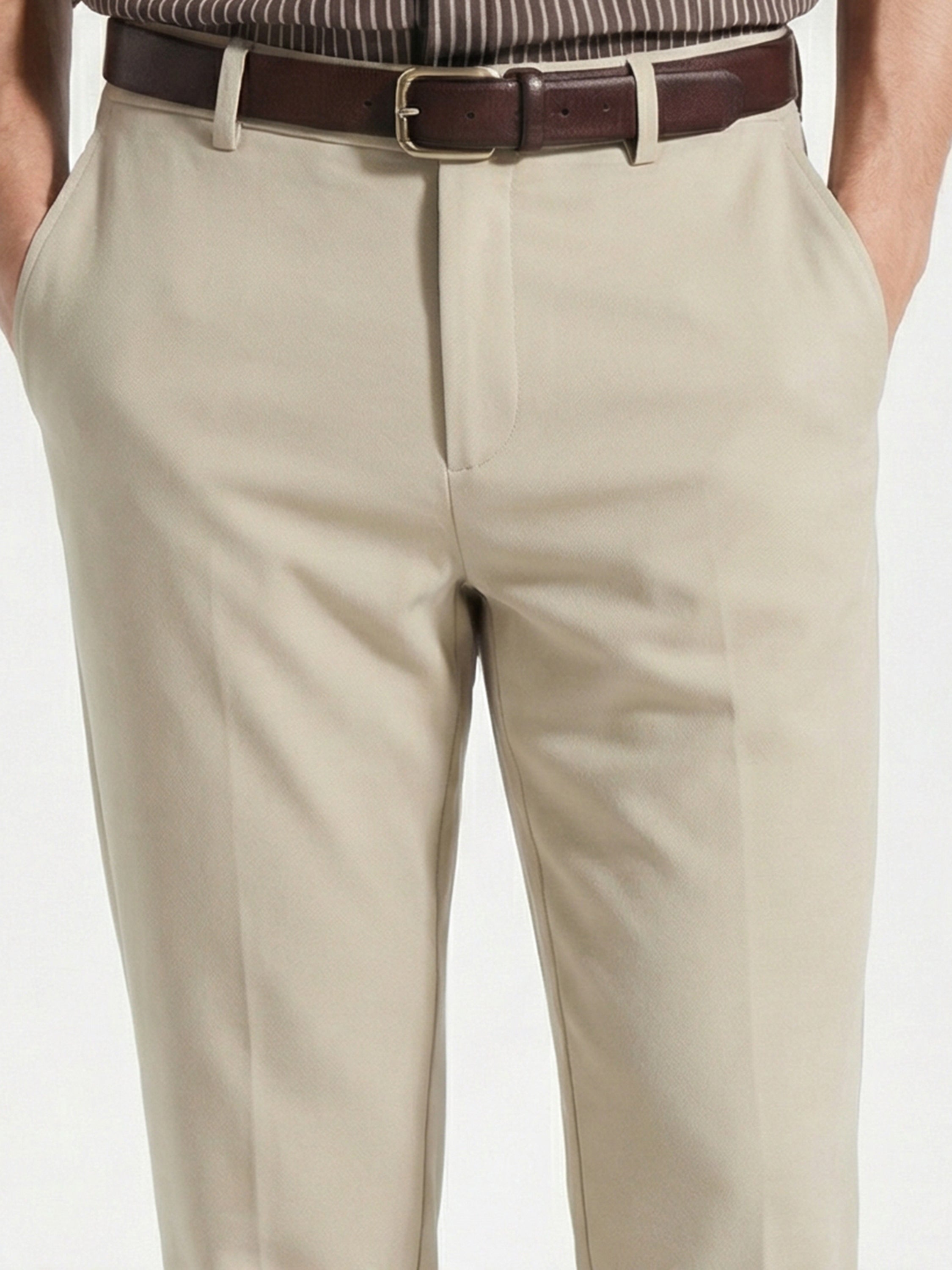 Highlander Men Beige Slim Fit Solid Formal Trouser - Beige - Image 6