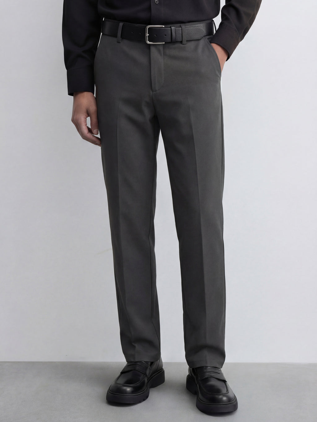 Highlander Men Charcoal Slim Fit Solid Formal Trouser - Charcoal - Image 1