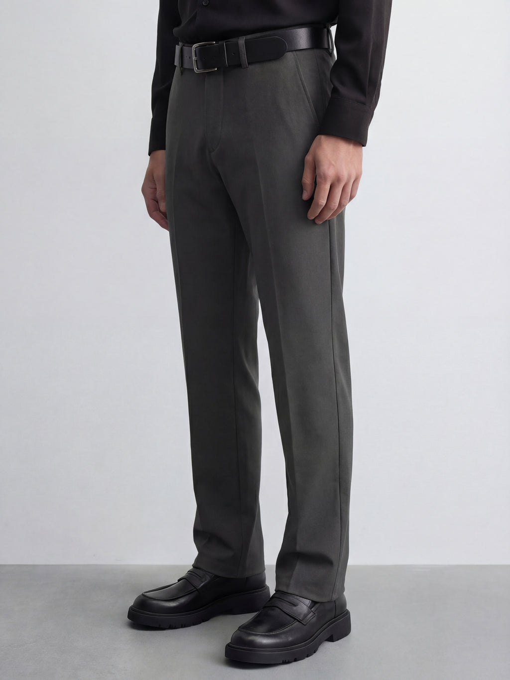 Highlander Men Charcoal Slim Fit Solid Formal Trouser - Charcoal - Image 4
