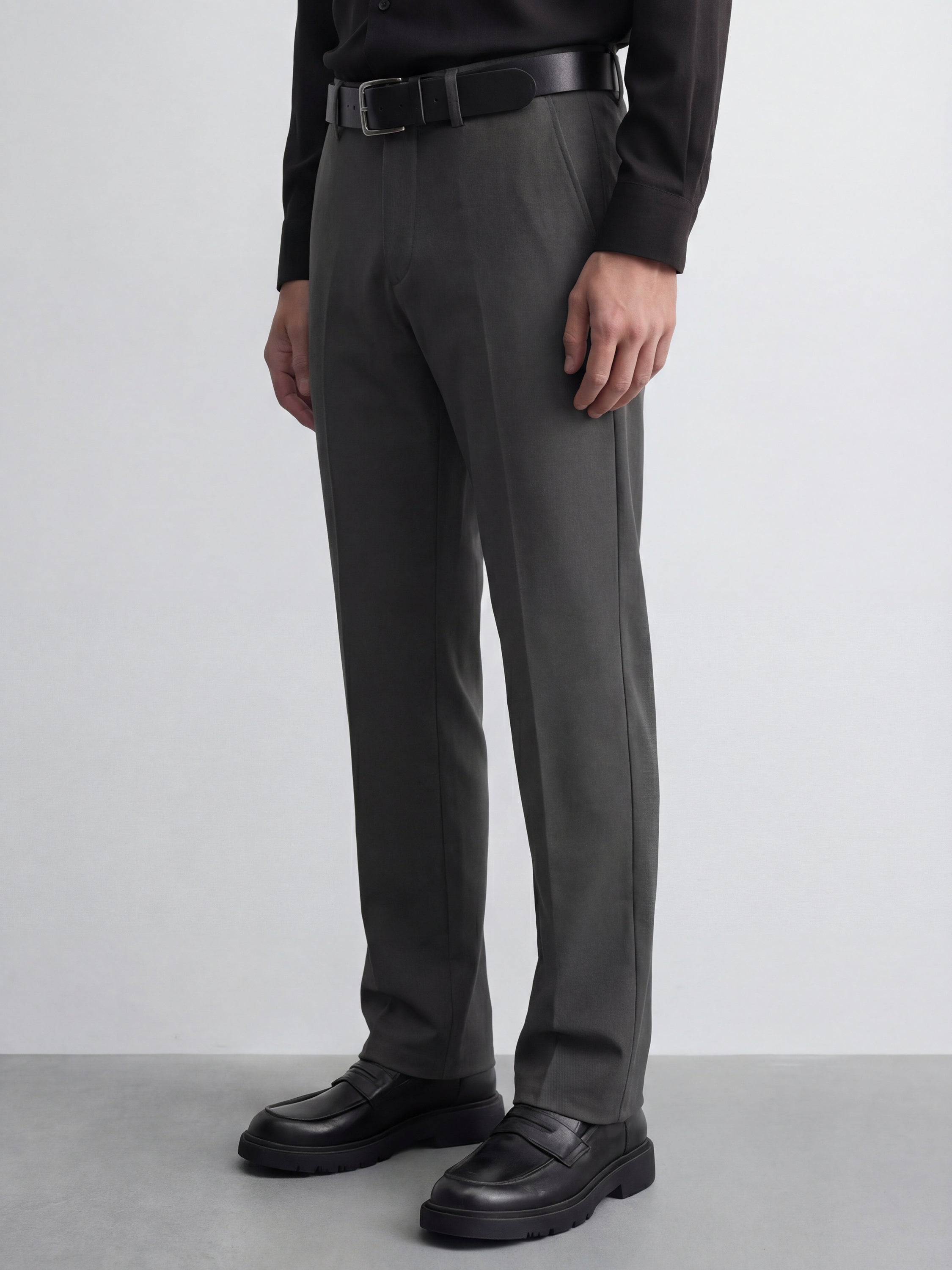 Highlander Men Charcoal Slim Fit Solid Formal Trouser - Charcoal - Image 4