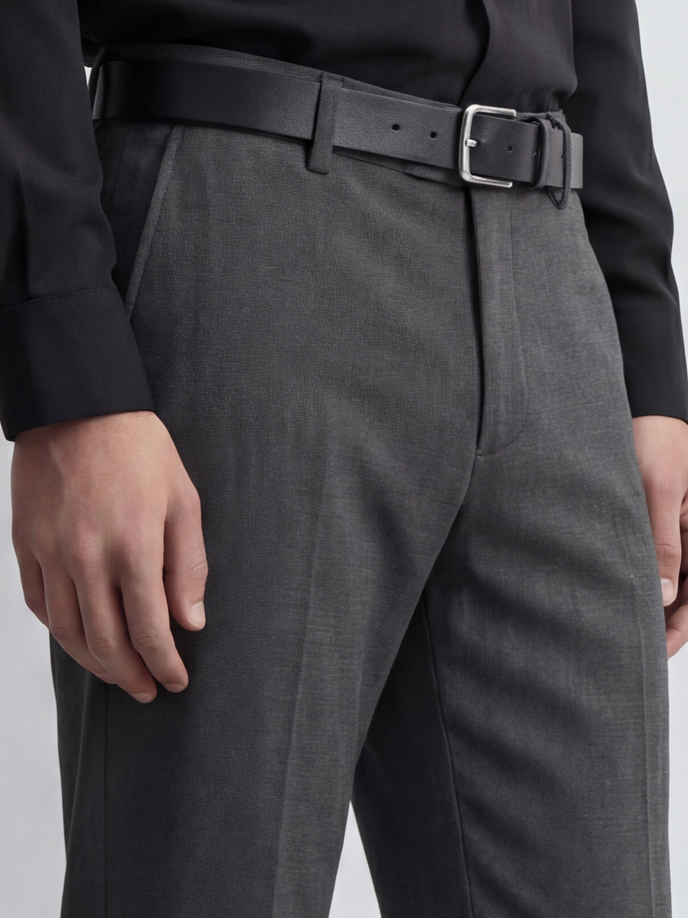 Highlander Men Charcoal Slim Fit Solid Formal Trouser - Charcoal - Image 5