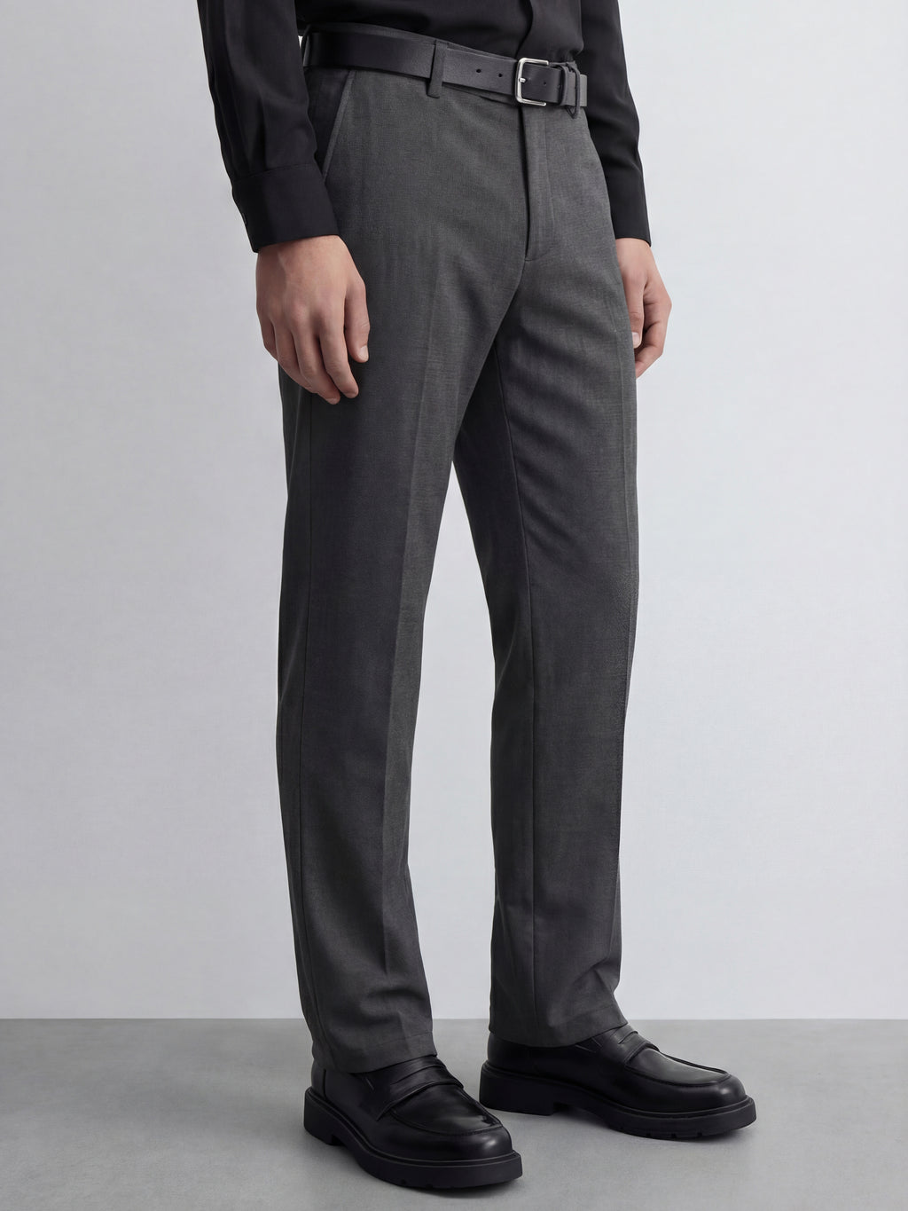 Highlander Men Charcoal Slim Fit Solid Formal Trouser - Charcoal - Image 6