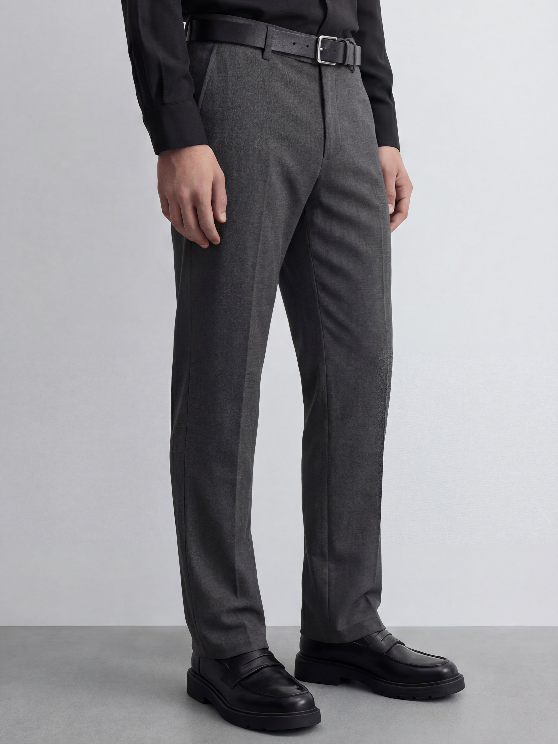 Highlander Men Charcoal Slim Fit Solid Formal Trouser - Charcoal - Image 6