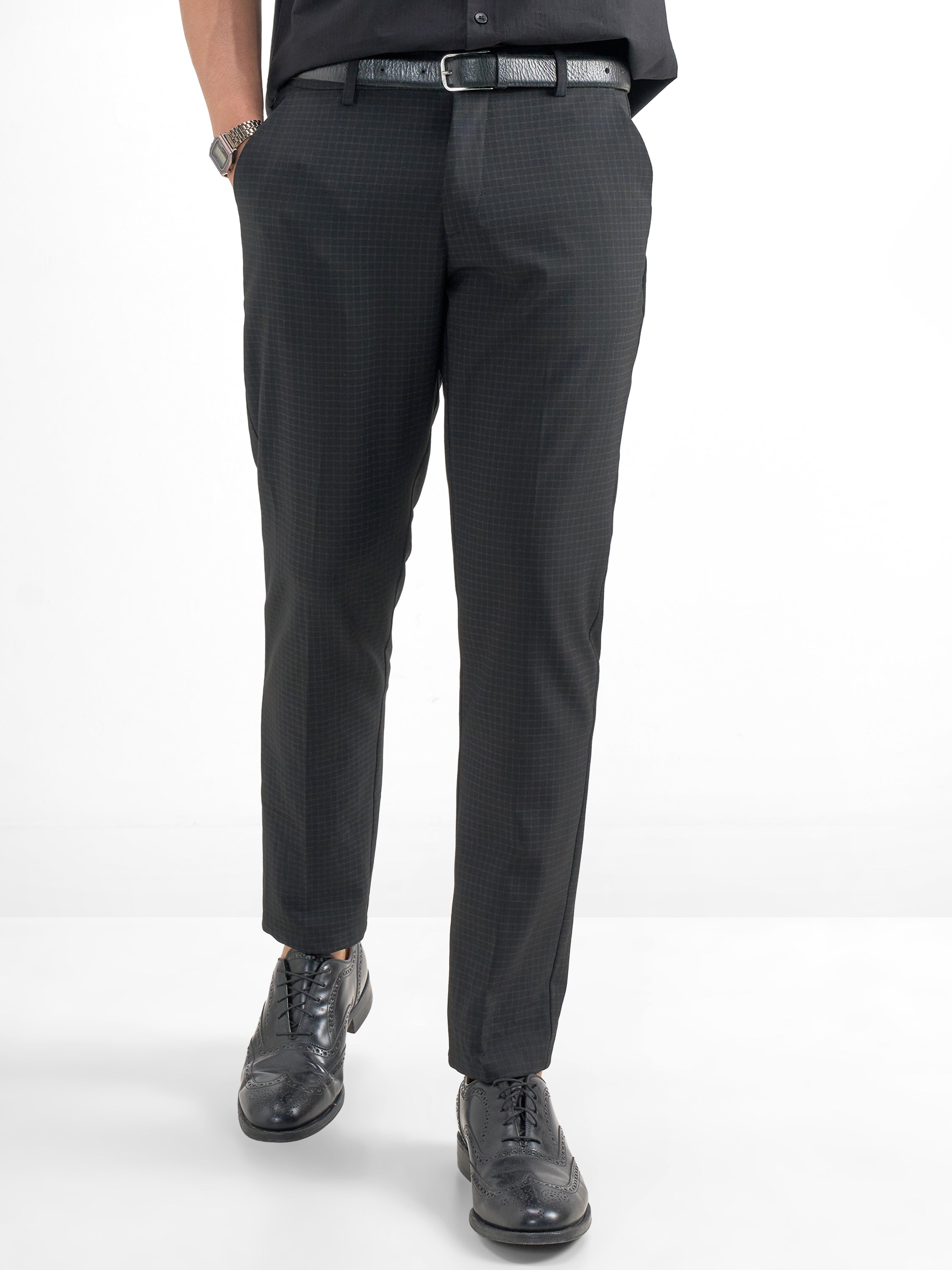 Highlander Men Brown Slim Fit Checked Regular Trouser - Brown - Image 1