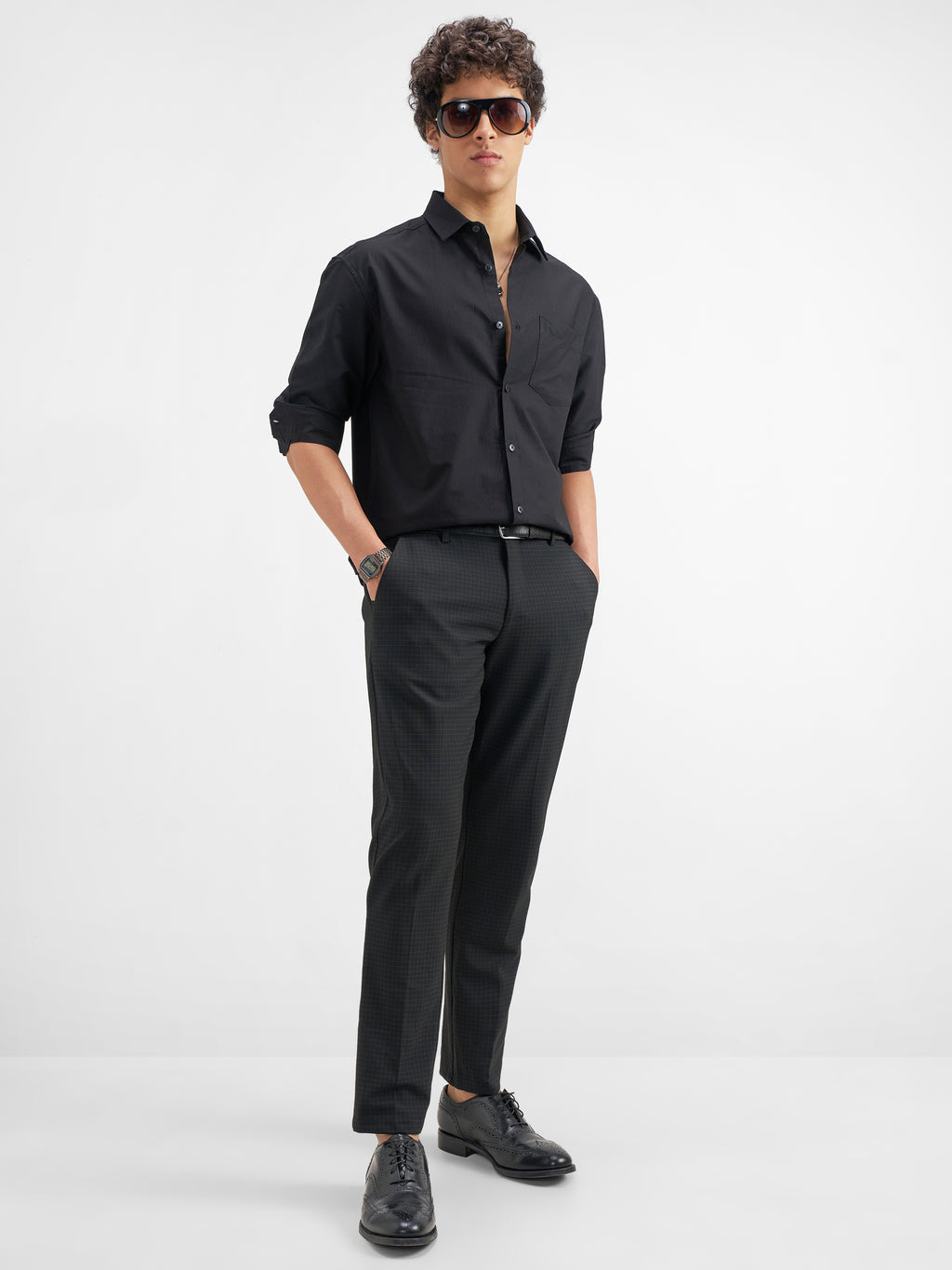 Highlander Men Brown Slim Fit Checked Regular Trouser - Brown - Image 2