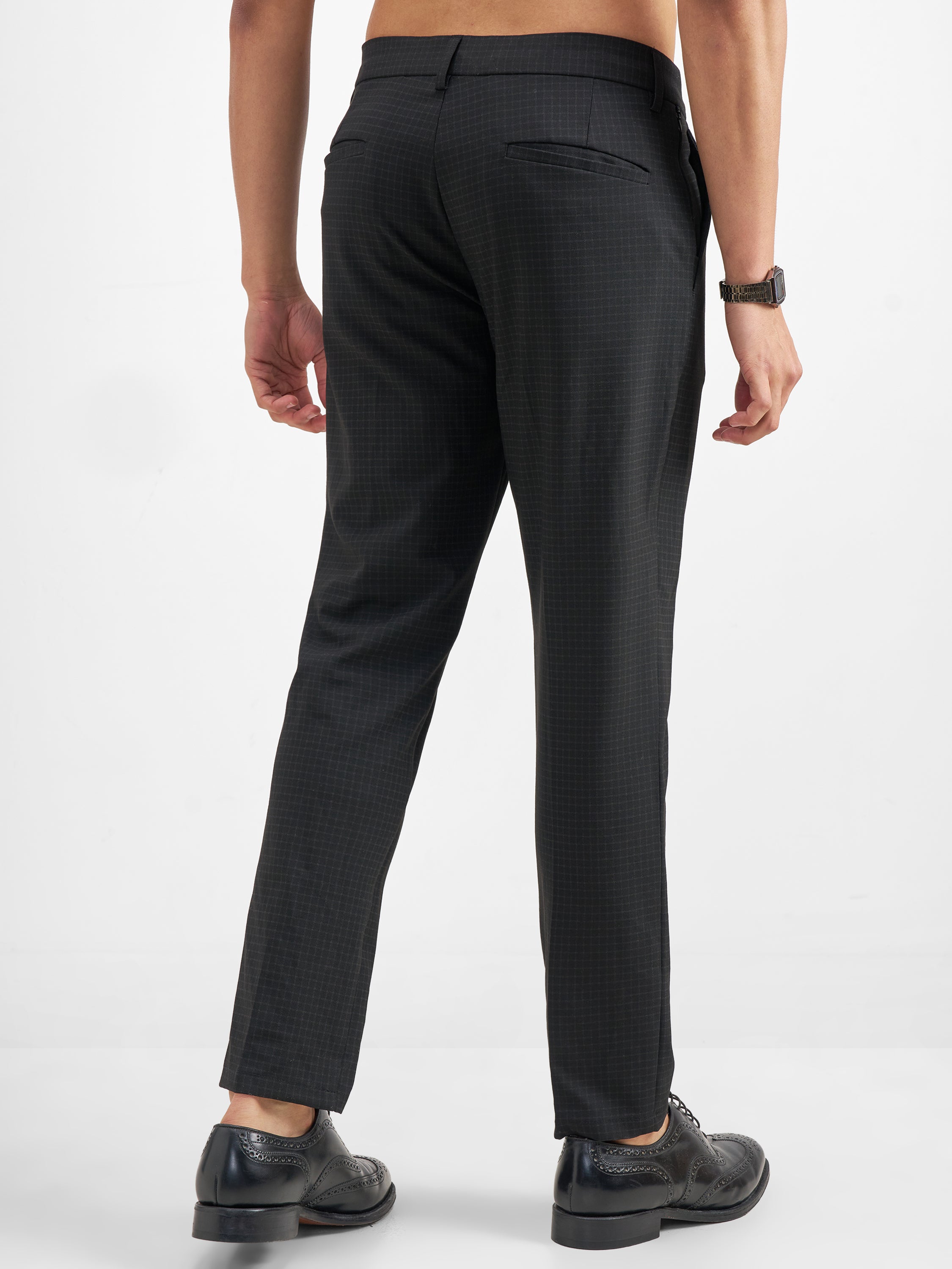 Highlander Men Brown Slim Fit Checked Regular Trouser - Brown - Image 3