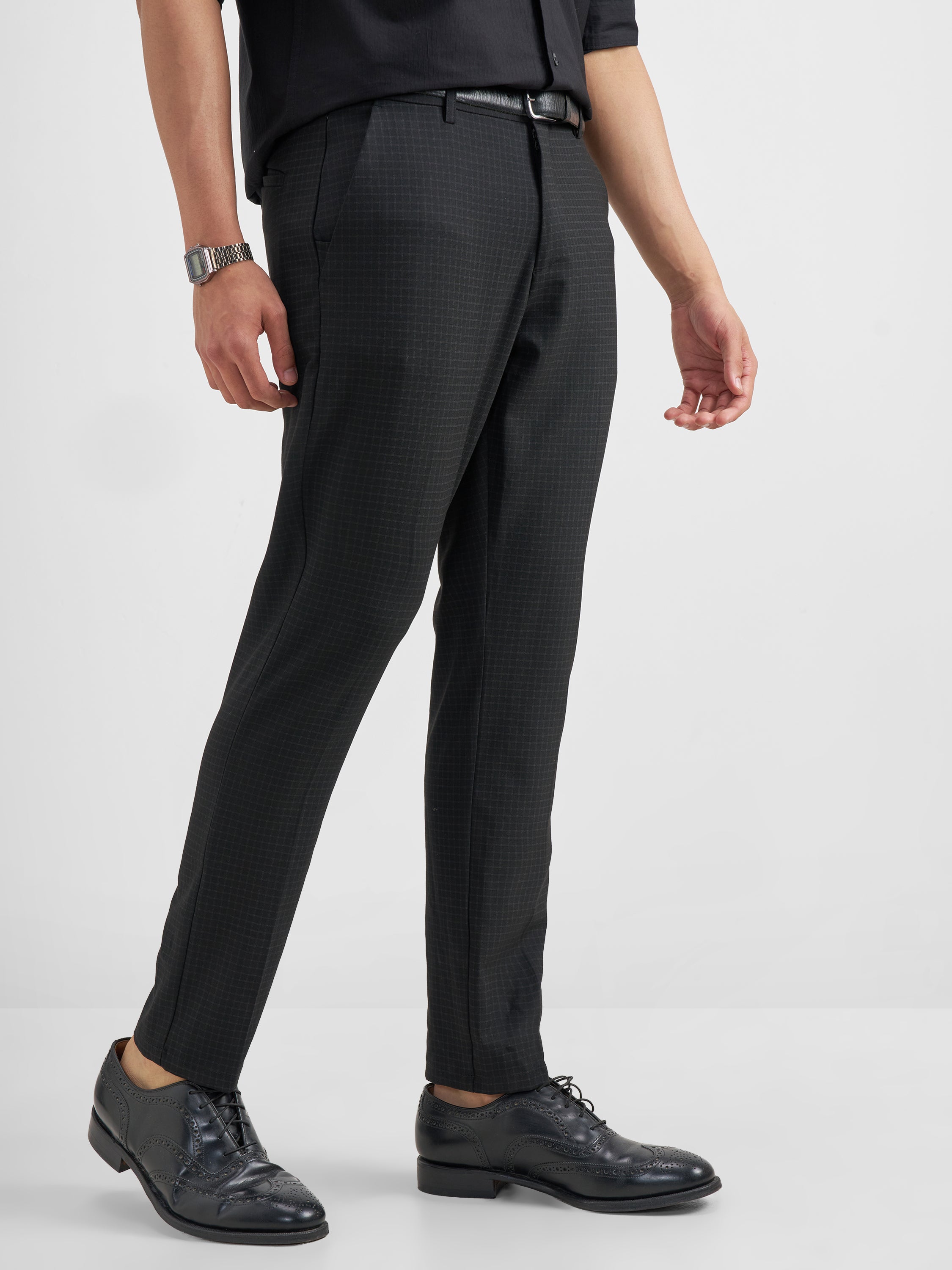 Highlander Men Brown Slim Fit Checked Regular Trouser - Brown - Image 6