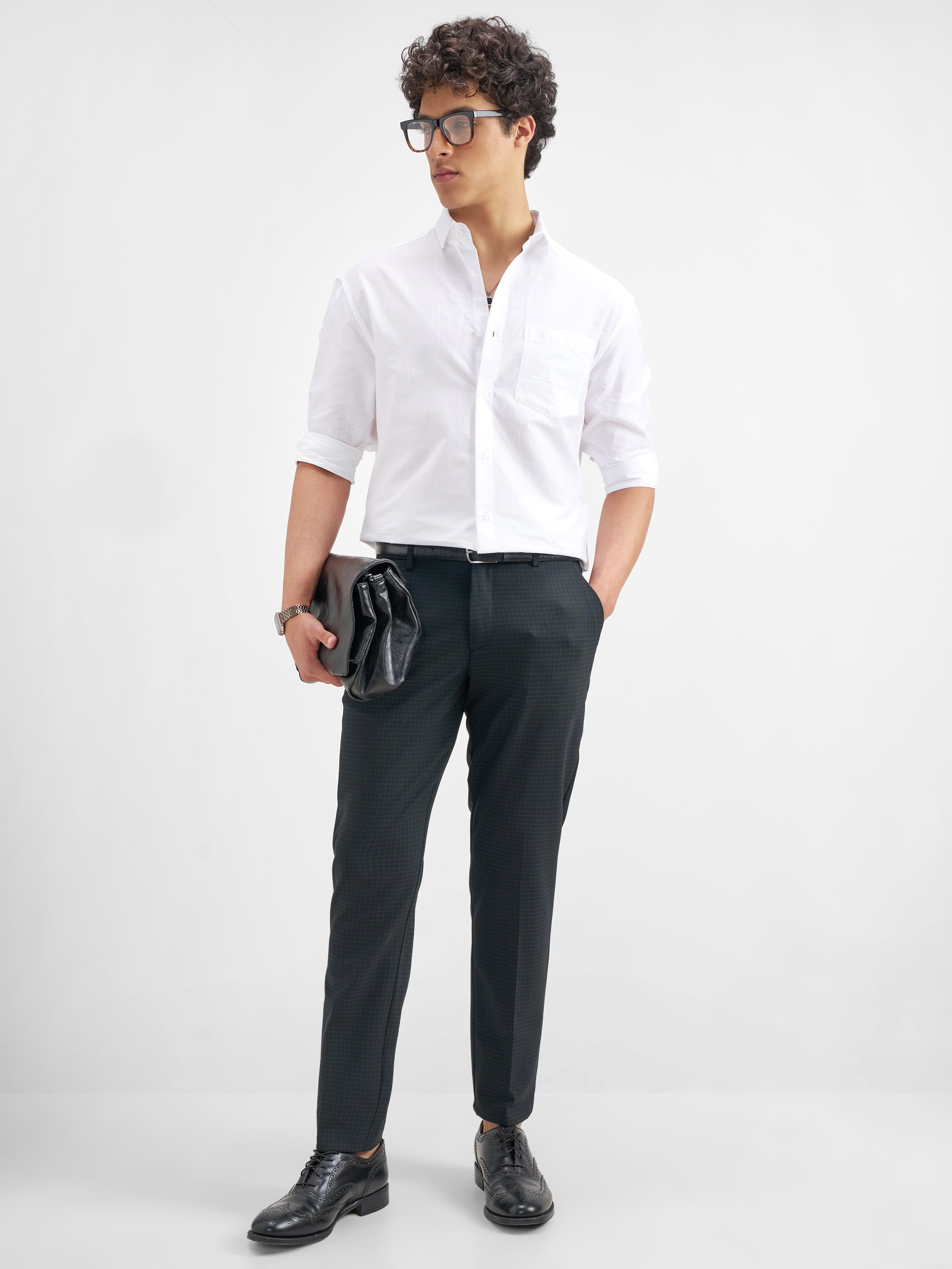 Highlander Men Black Slim Fit Checked Formal Trouser - Black - Image 2