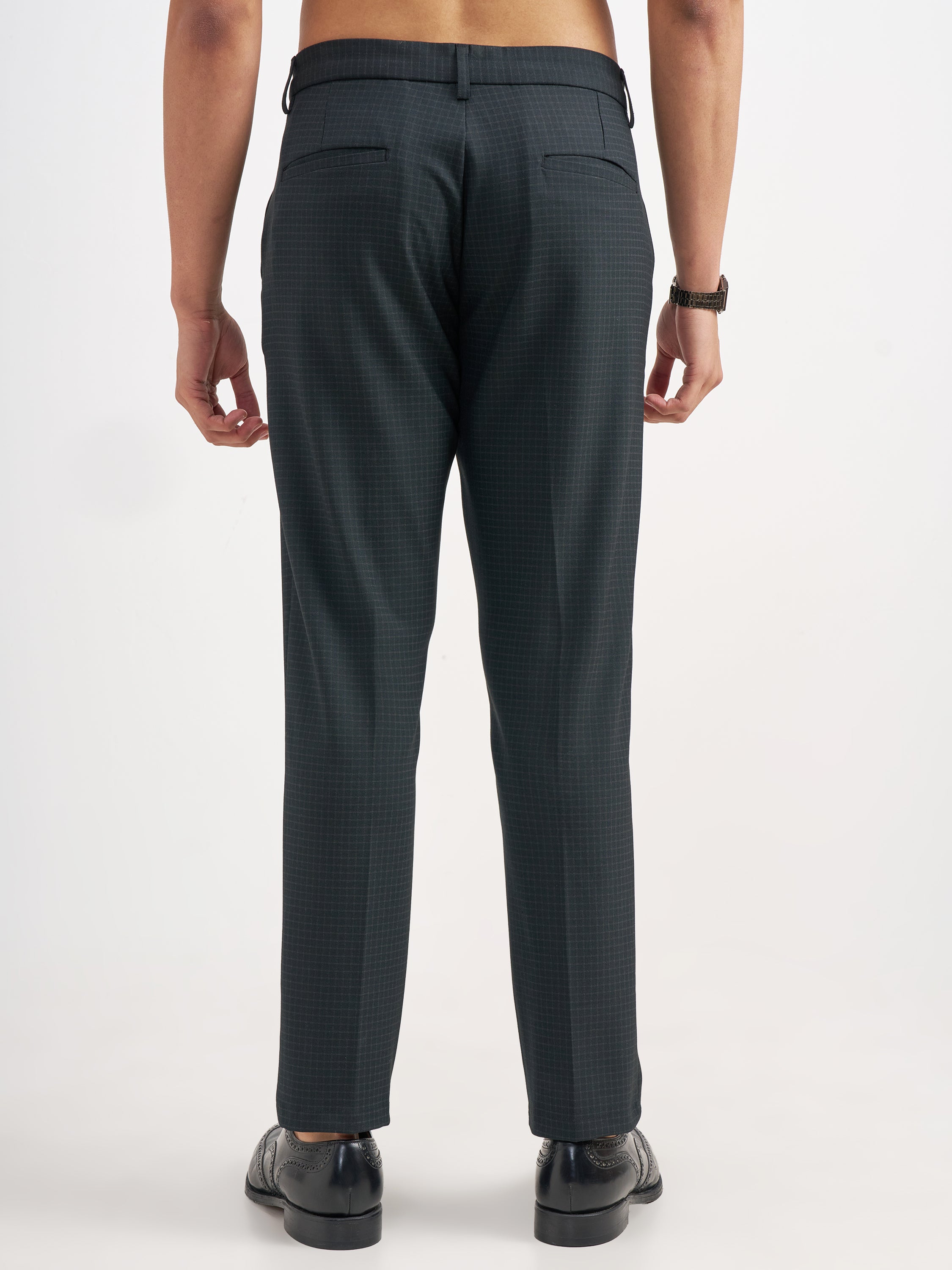 Highlander Men Black Slim Fit Checked Formal Trouser - Black - Image 3
