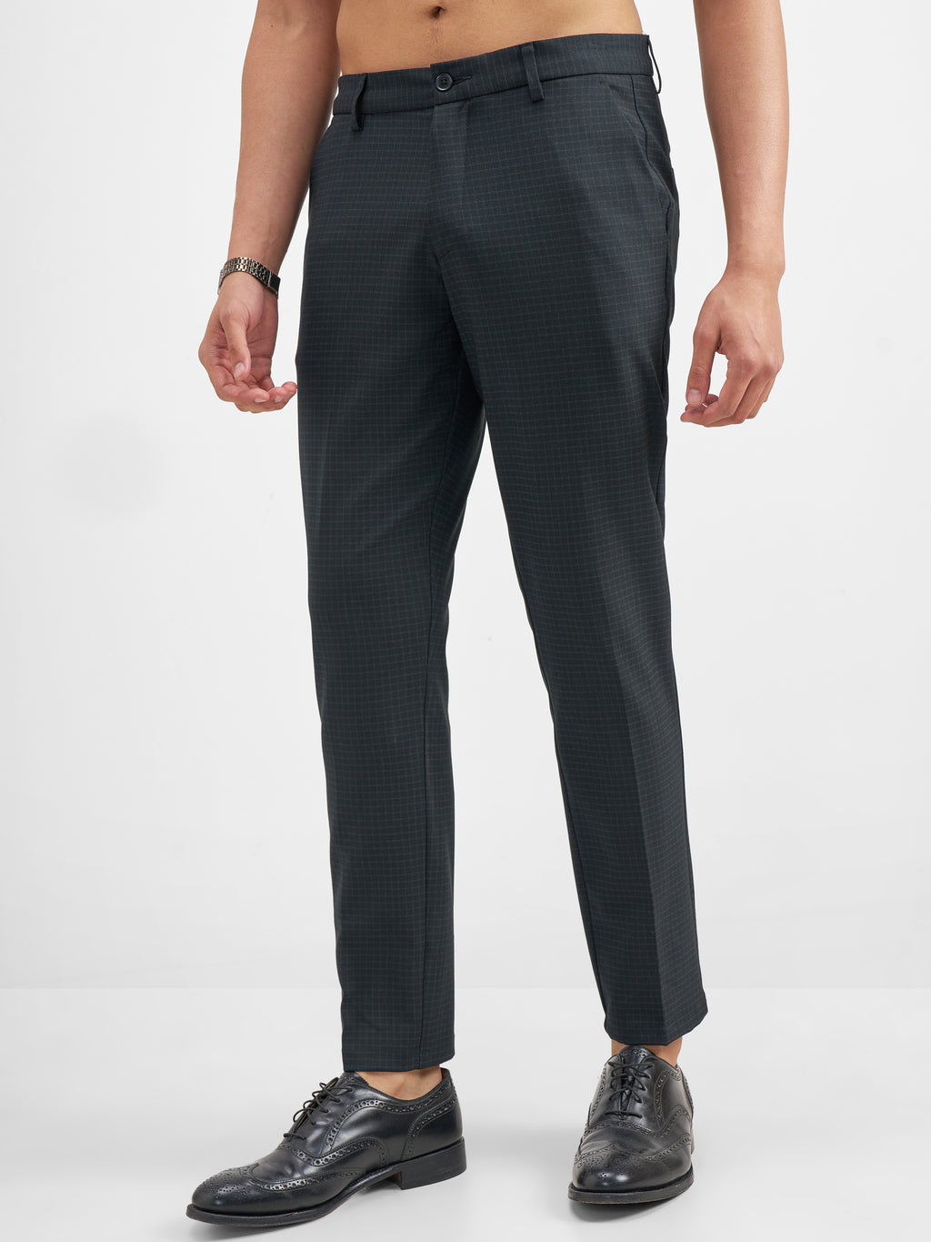 Highlander Men Black Slim Fit Checked Formal Trouser - Black - Image 4