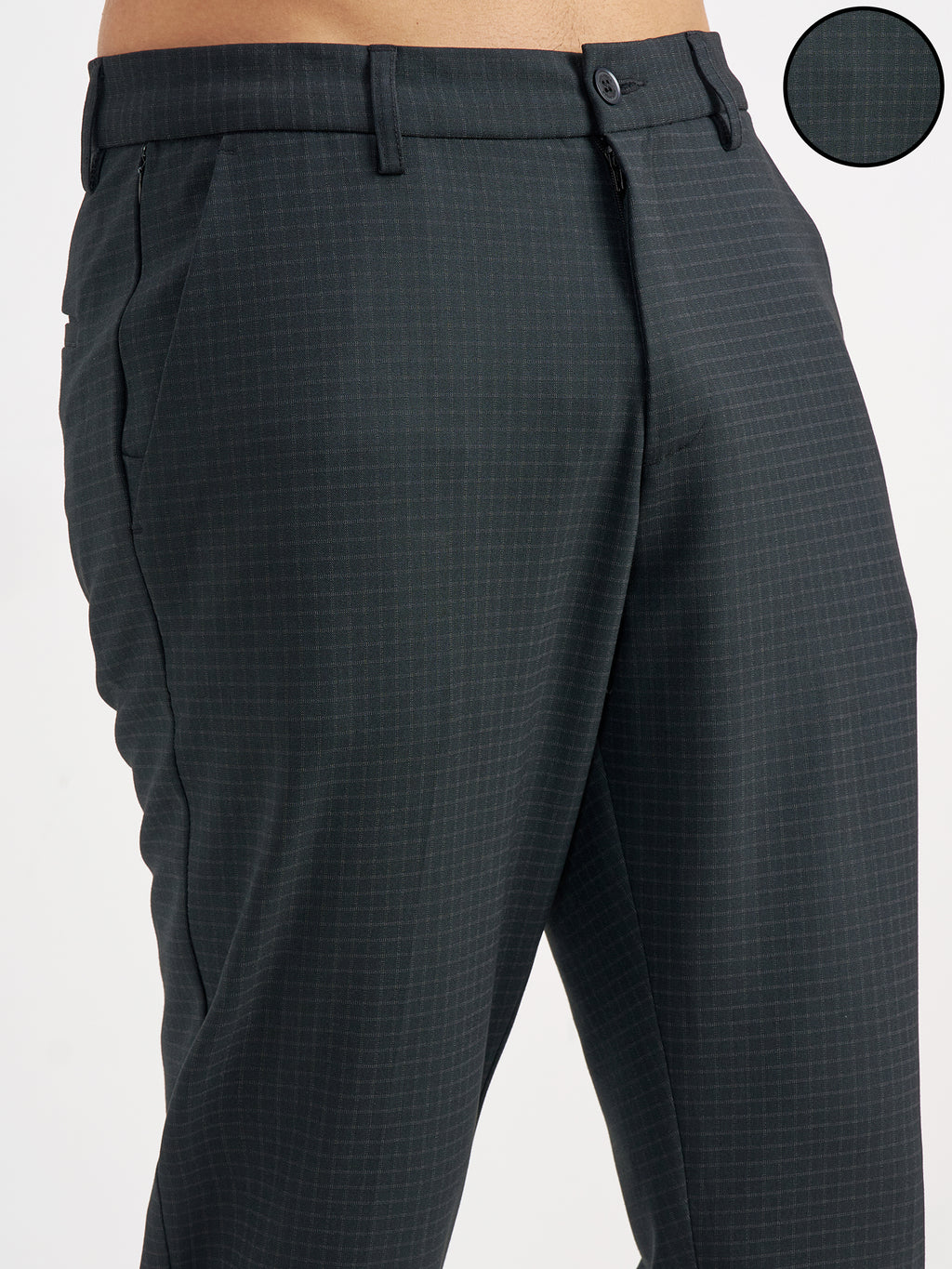 Highlander Men Black Slim Fit Checked Formal Trouser - Black - Image 5