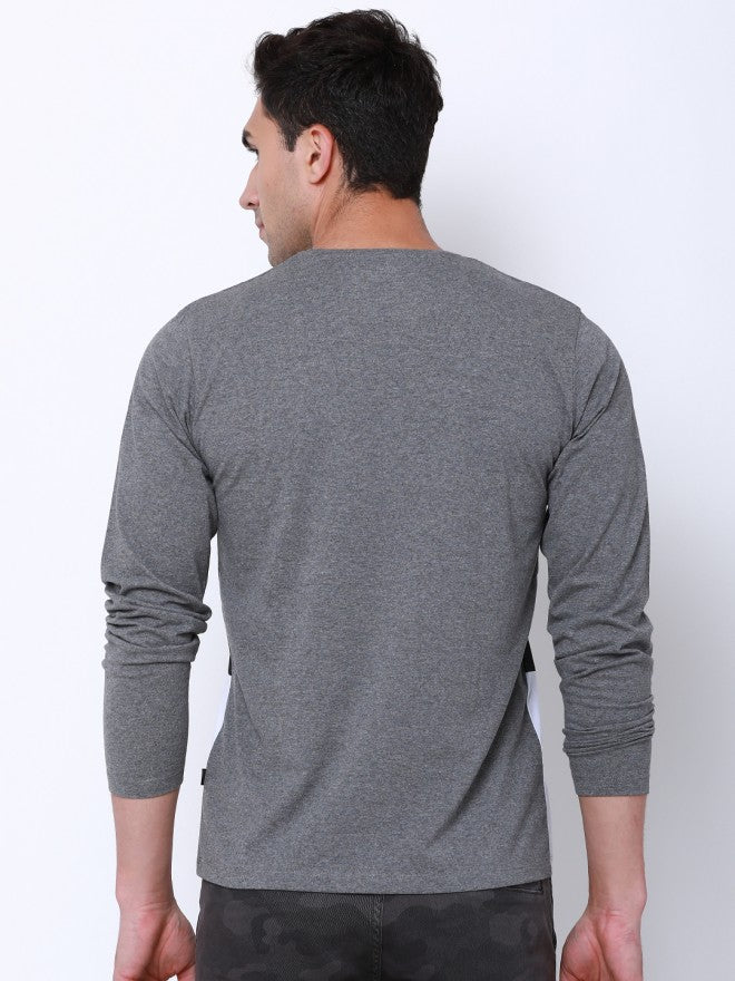 Men Grey Colourblocked Round Neck Cotton T-shirt - Grey - Image 3