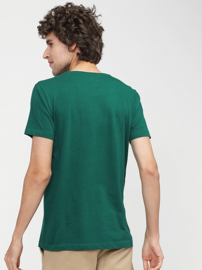 Men Green Printed Round Neck Cotton T-shirt - Green - Image 3