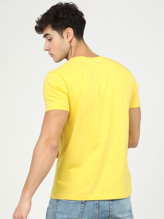 Men Yellow/Black Printed Round Neck Cotton T-shirt - Yellow - Image 3