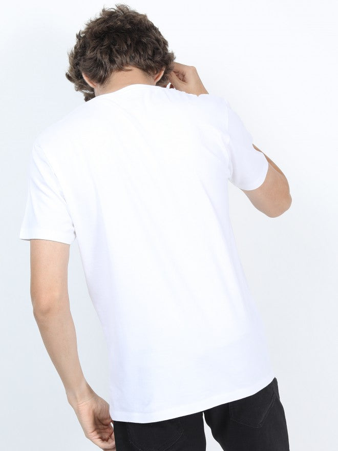 Men White Printed Round Neck Cotton T-shirt - White - Image 3