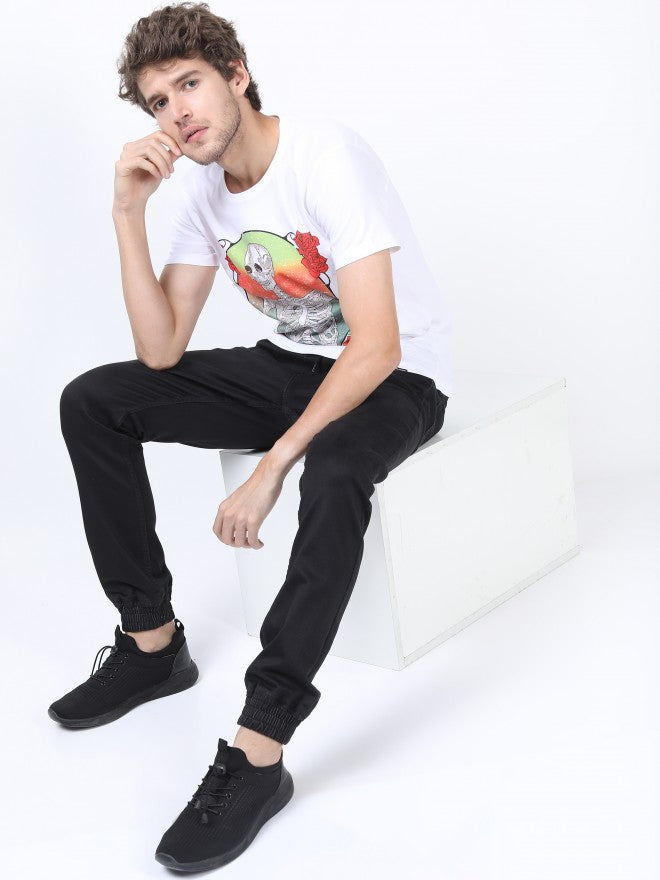 Men White Printed Round Neck Cotton T-shirt - White - Image 2