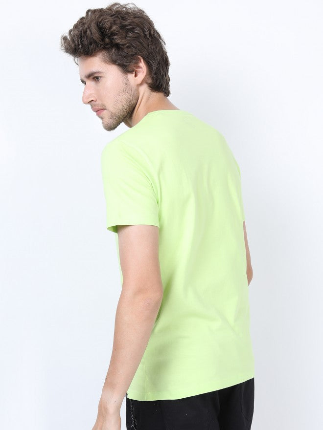 Men Sharp Green Printed Round Neck Cotton T-shirt - Green - Image 3