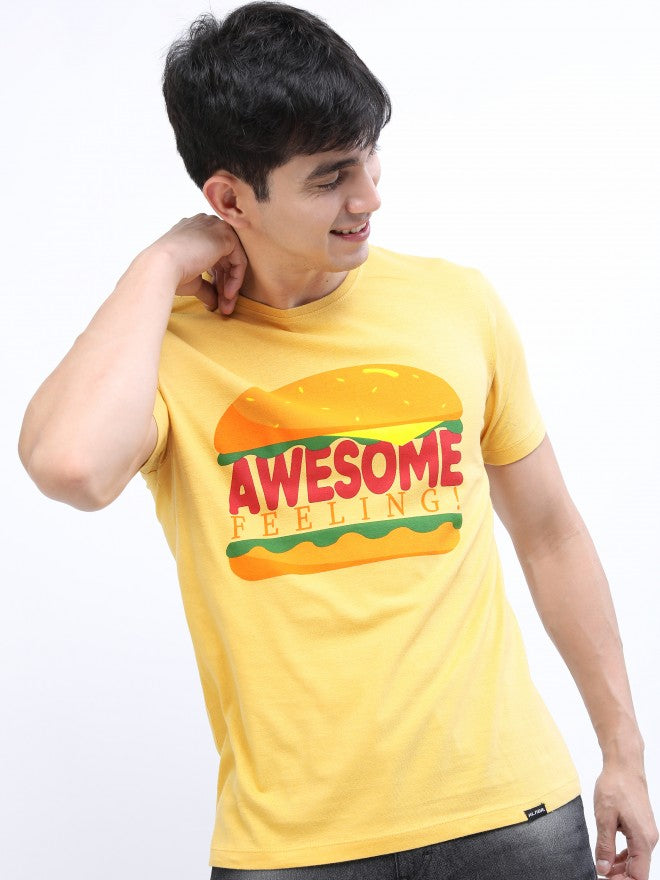 Highlander Men Light Yellow Printed Round Neck T-Shirt - Yellow - Image 1