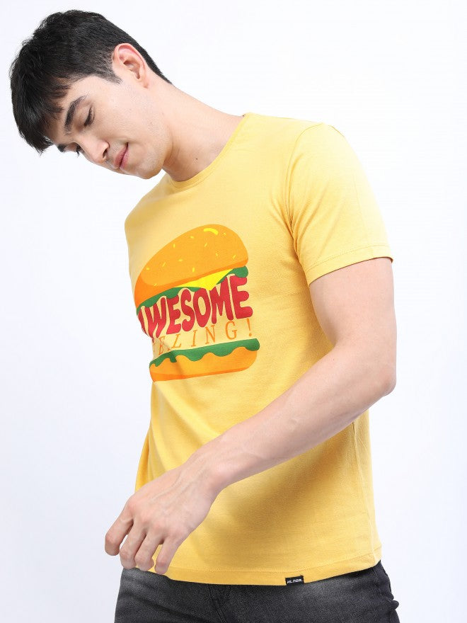 Highlander Men Light Yellow Printed Round Neck T-Shirt - Yellow - Image 4