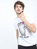 Men White Printed Round Neck Cotton T-shirt - White - Image 1