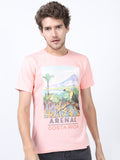 Men Pink Printed Round Neck Cotton T-shirt - Pink - Image 1