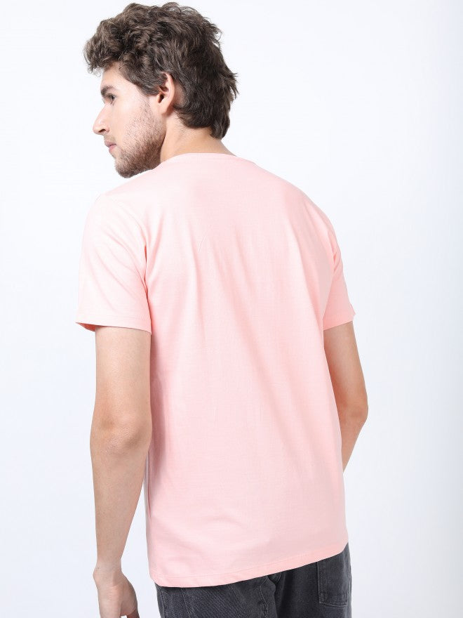 Men Pink Printed Round Neck Cotton T-shirt - Pink - Image 3