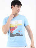 Highlander Men Airy Blue Printed Round Neck T-Shirt - Blue - Image 1